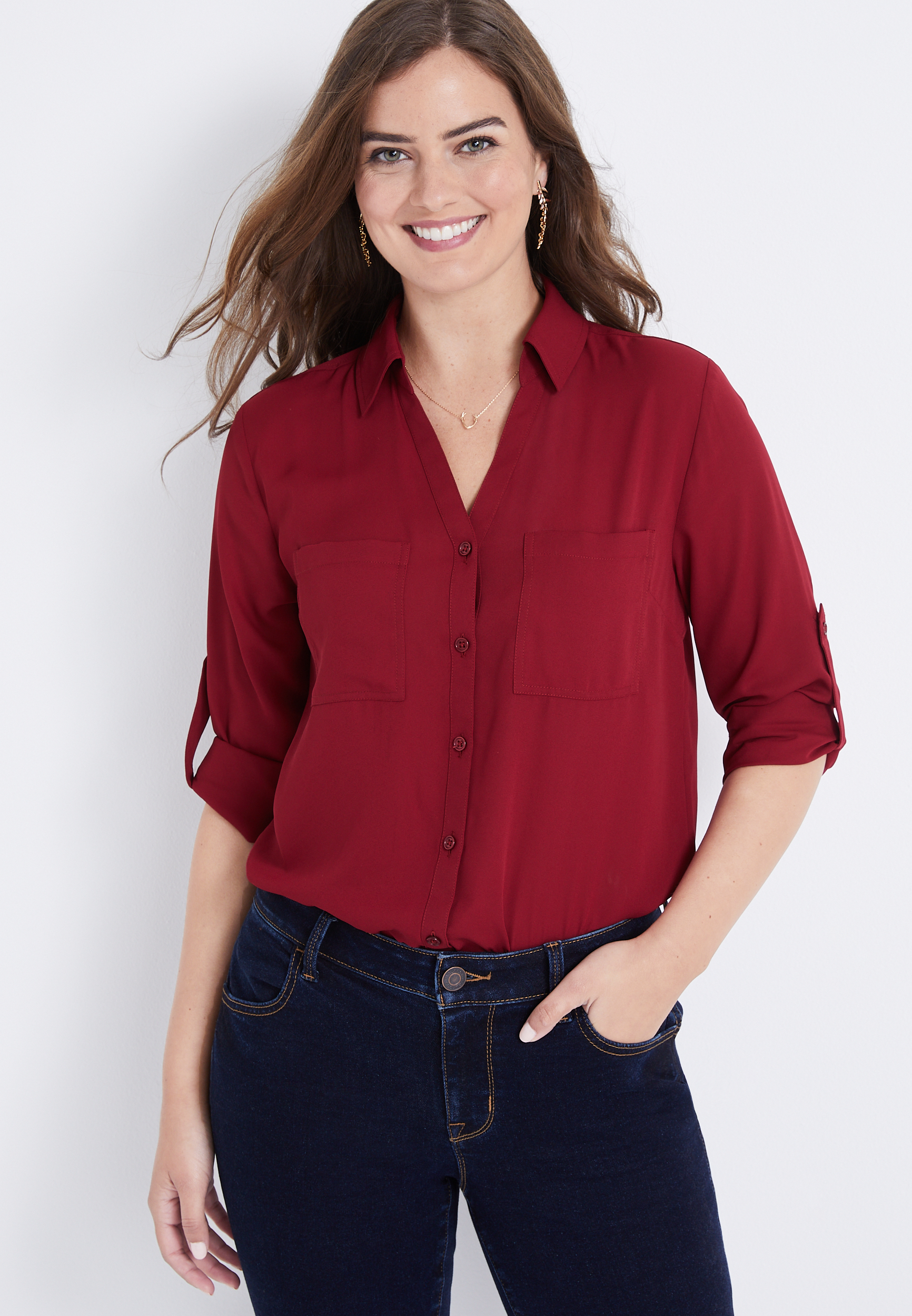 Winona Button Down Red Blouse