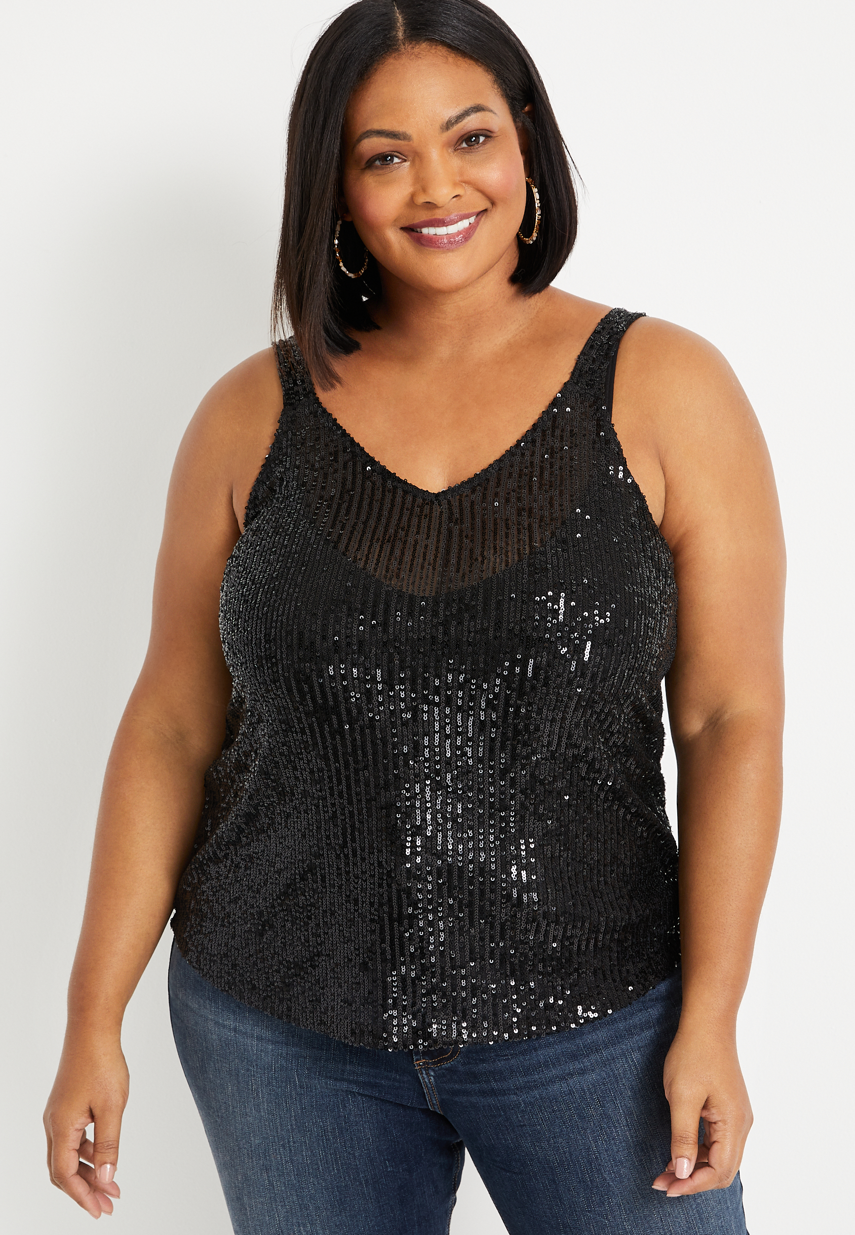 Plus Size Black Sequin Tank Top