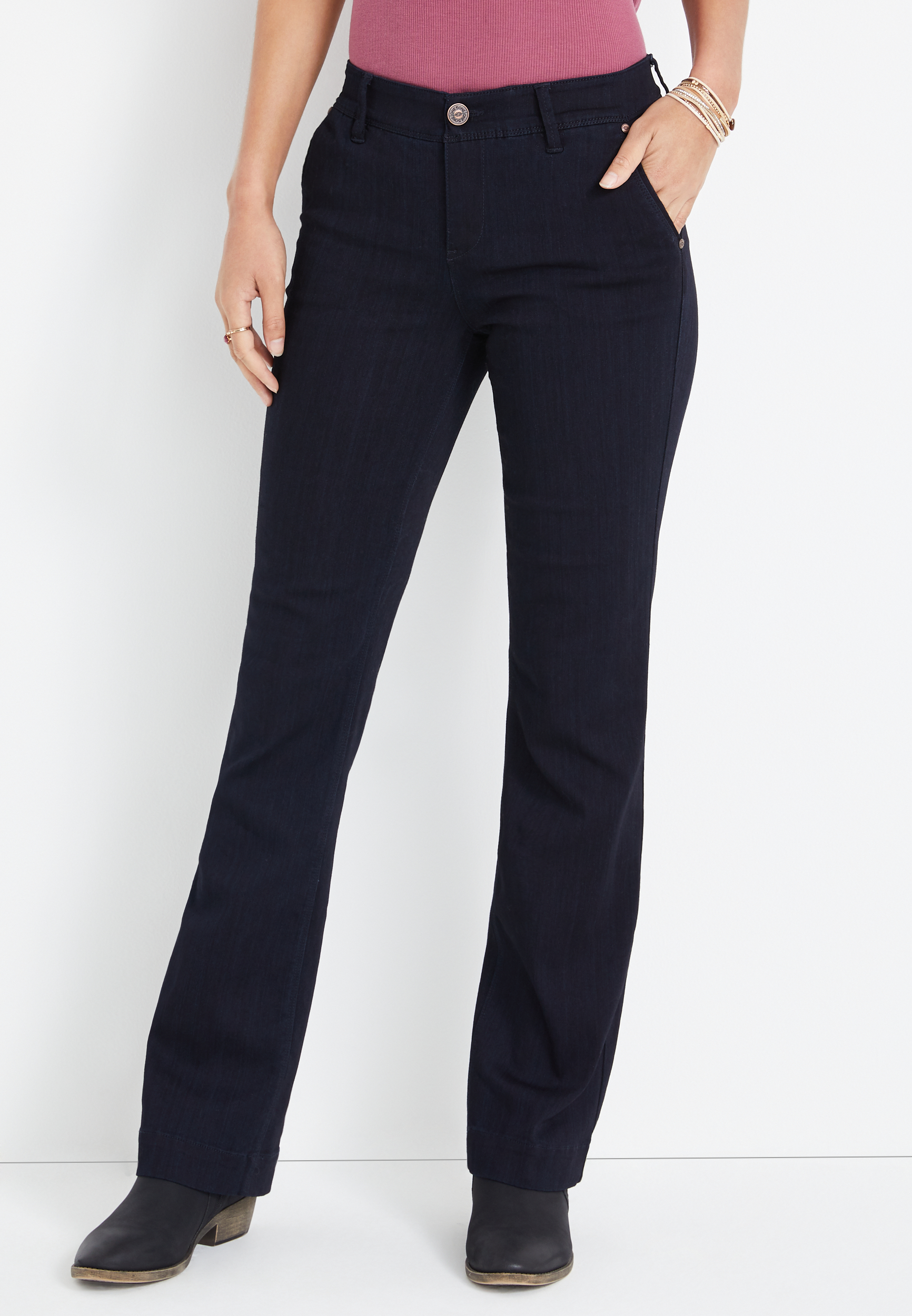 Black Bengaline Mid Rise Bootcut Pant