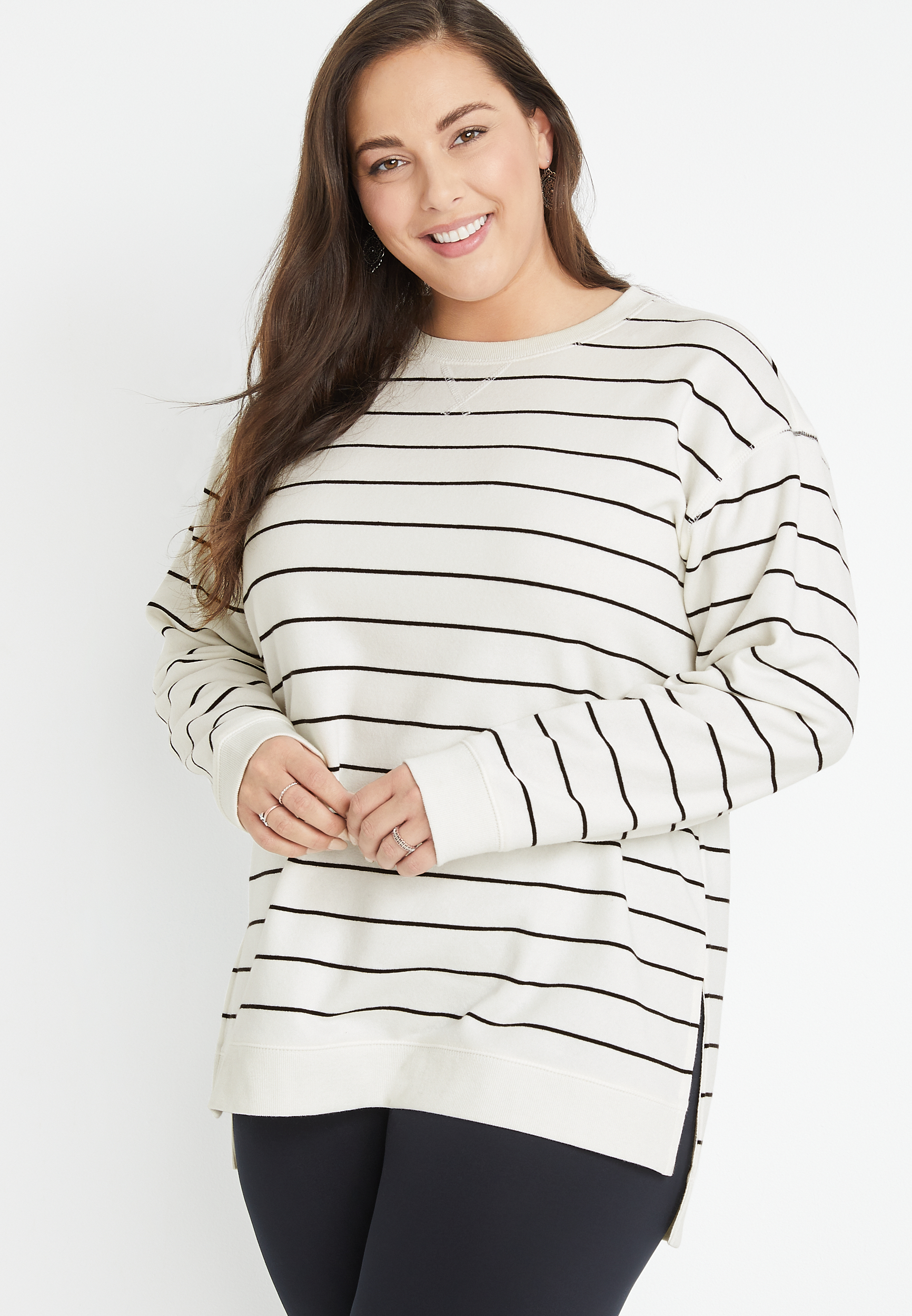 RTV Plus Size Willowsoft White Stripe Tunic Sweatshirt maurices