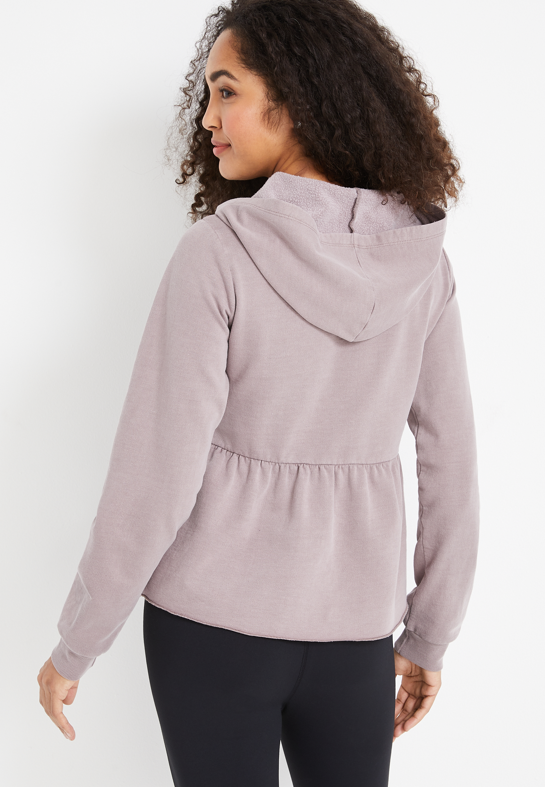 Solid Peplum Long Sleeve Hoodie | maurices