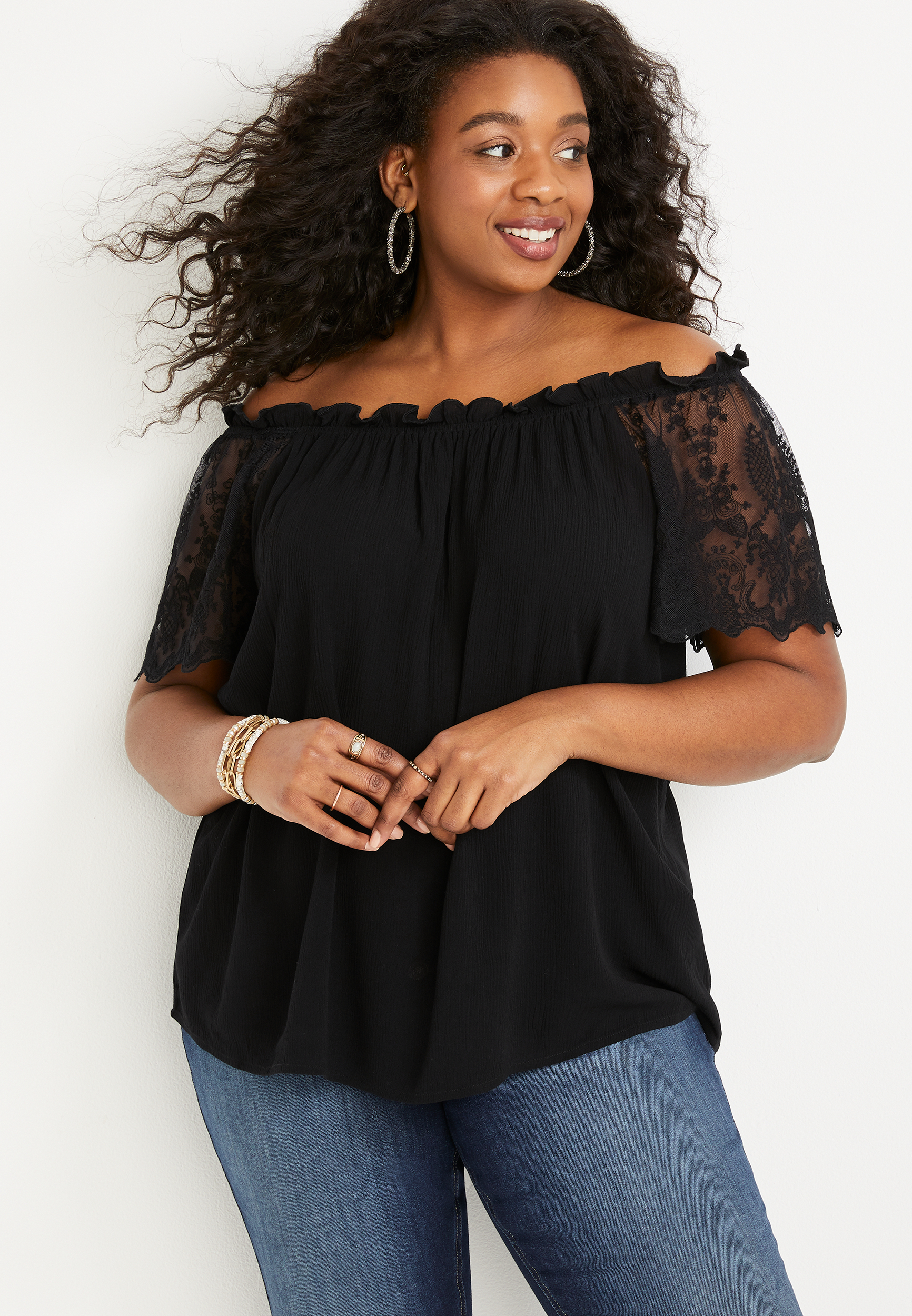 Plus Size Lace Shoulder Top maurices