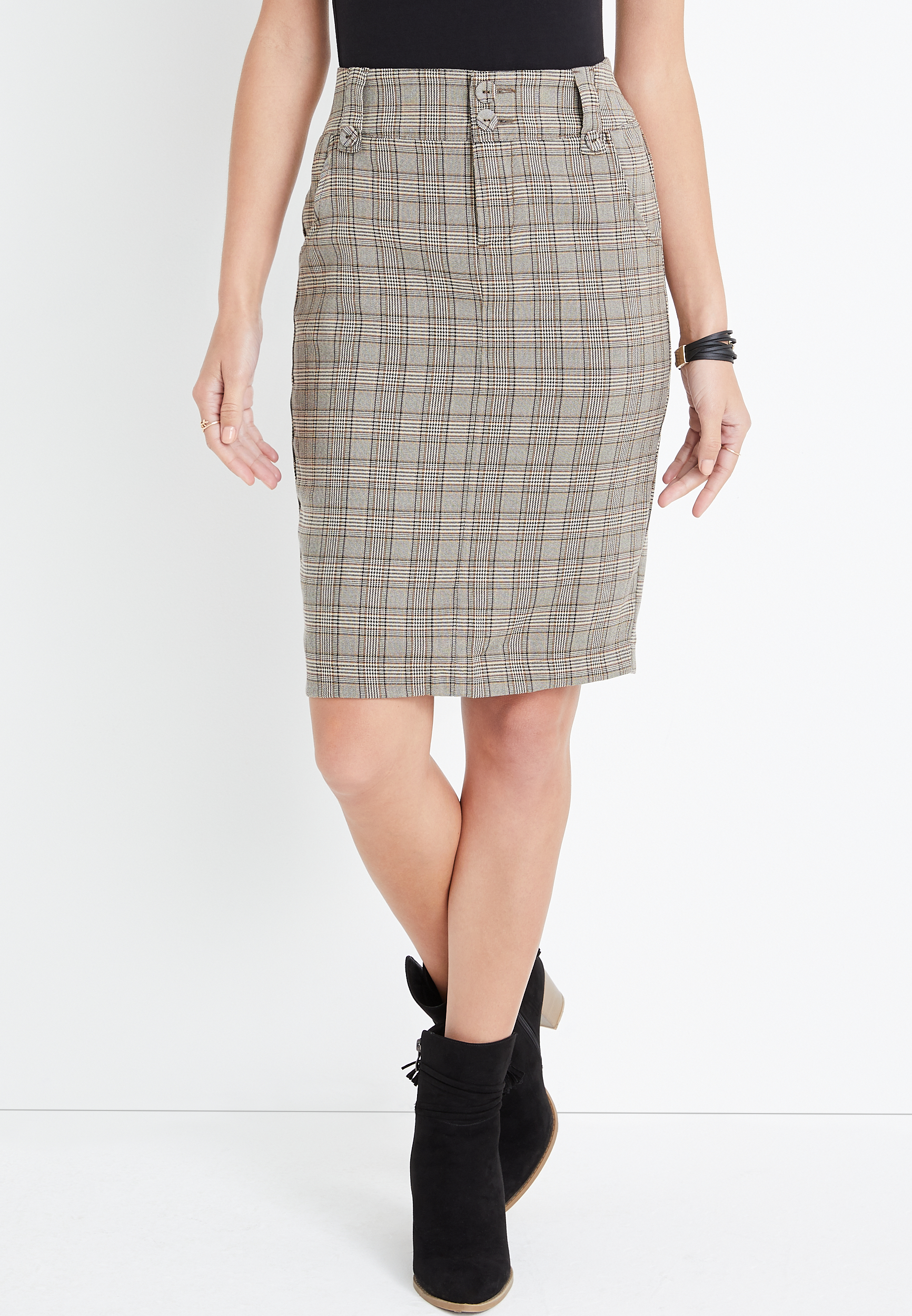 Plaid pencil skirt brown sale