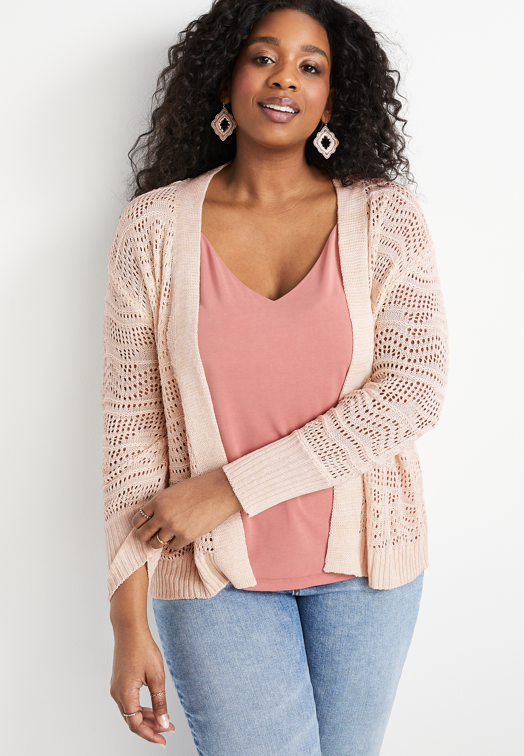 Plus Size Open Stitch Cardigan