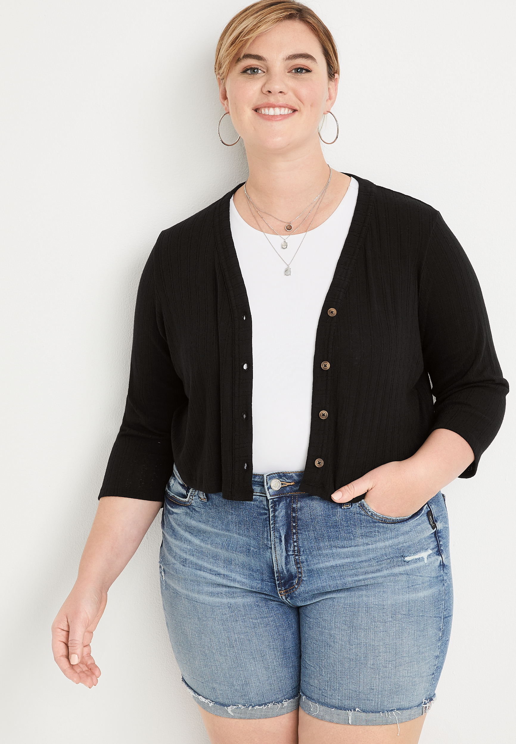 vogn Tålmodighed infrastruktur Plus Size Solid Button Down Cropped Cardigan | maurices