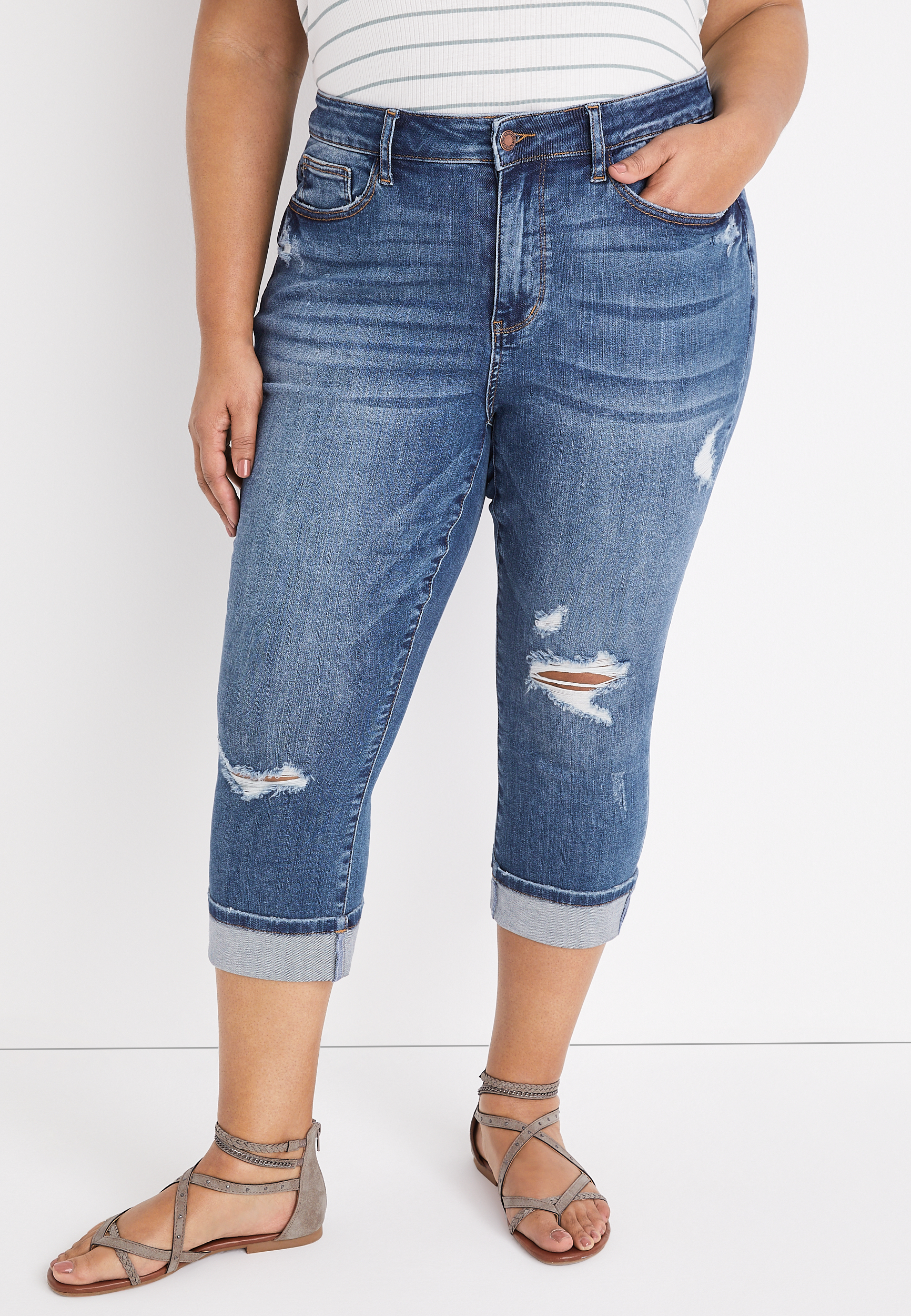 Plus size sale blue jean capris