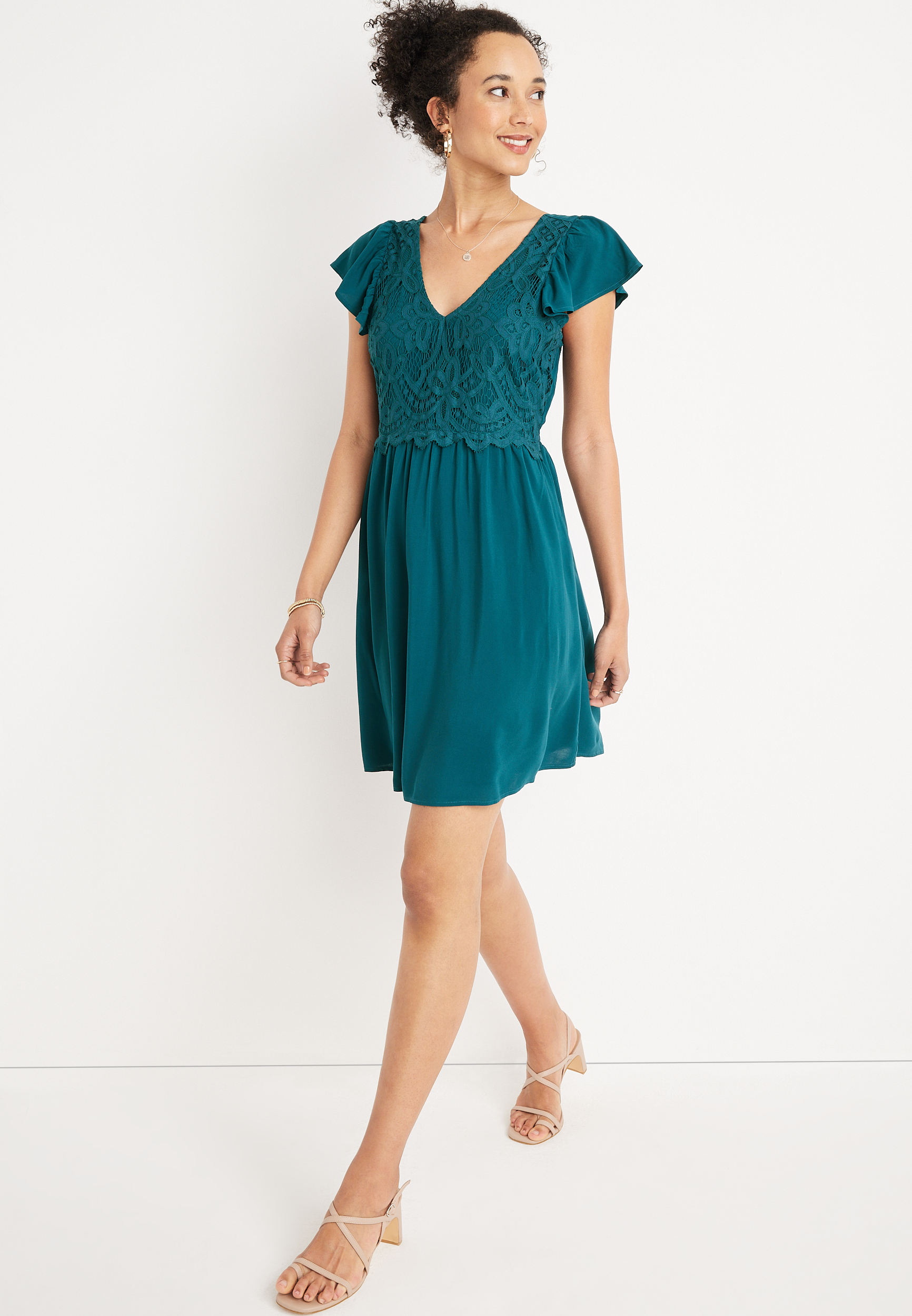 Teal Lace Bodice Skater Dress | maurices