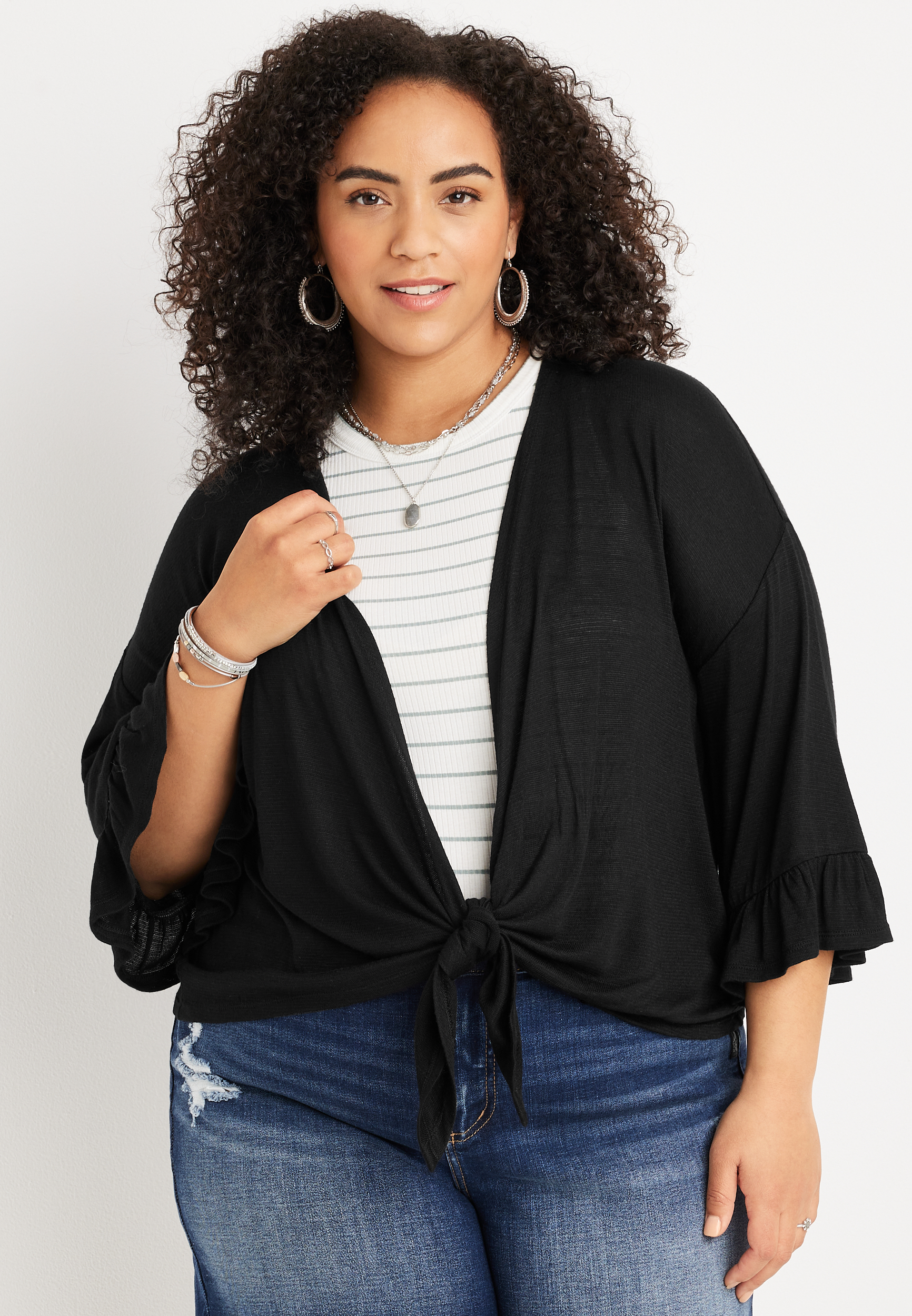 Plus size outlet ruffle cardigan