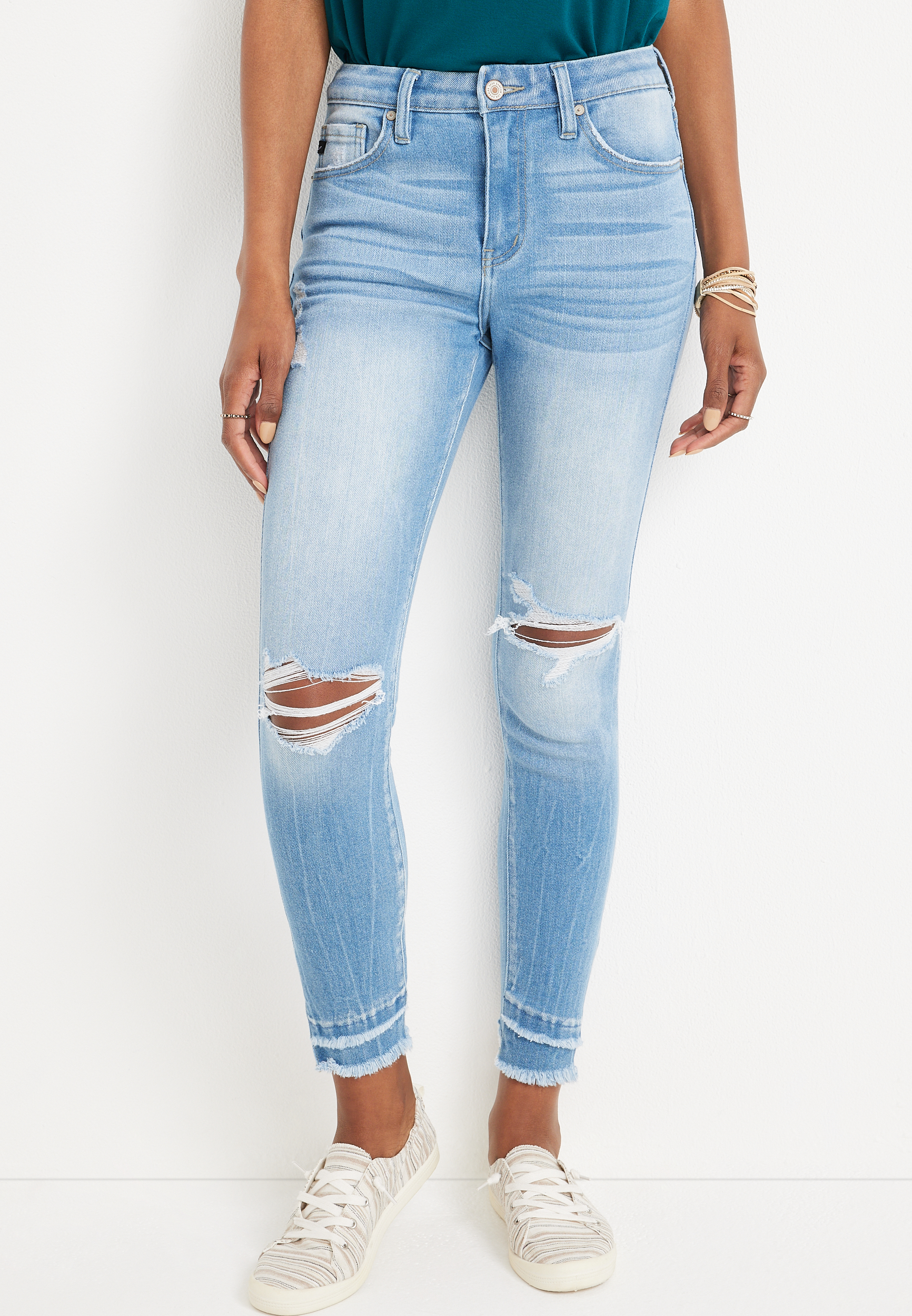 DOUBLE FRONT FRAYED JEANS – ØBLANC