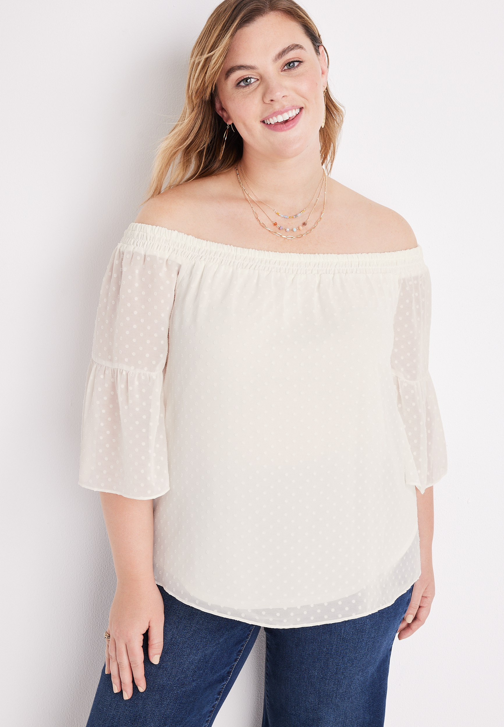 Off the shoulder shop white plus size top