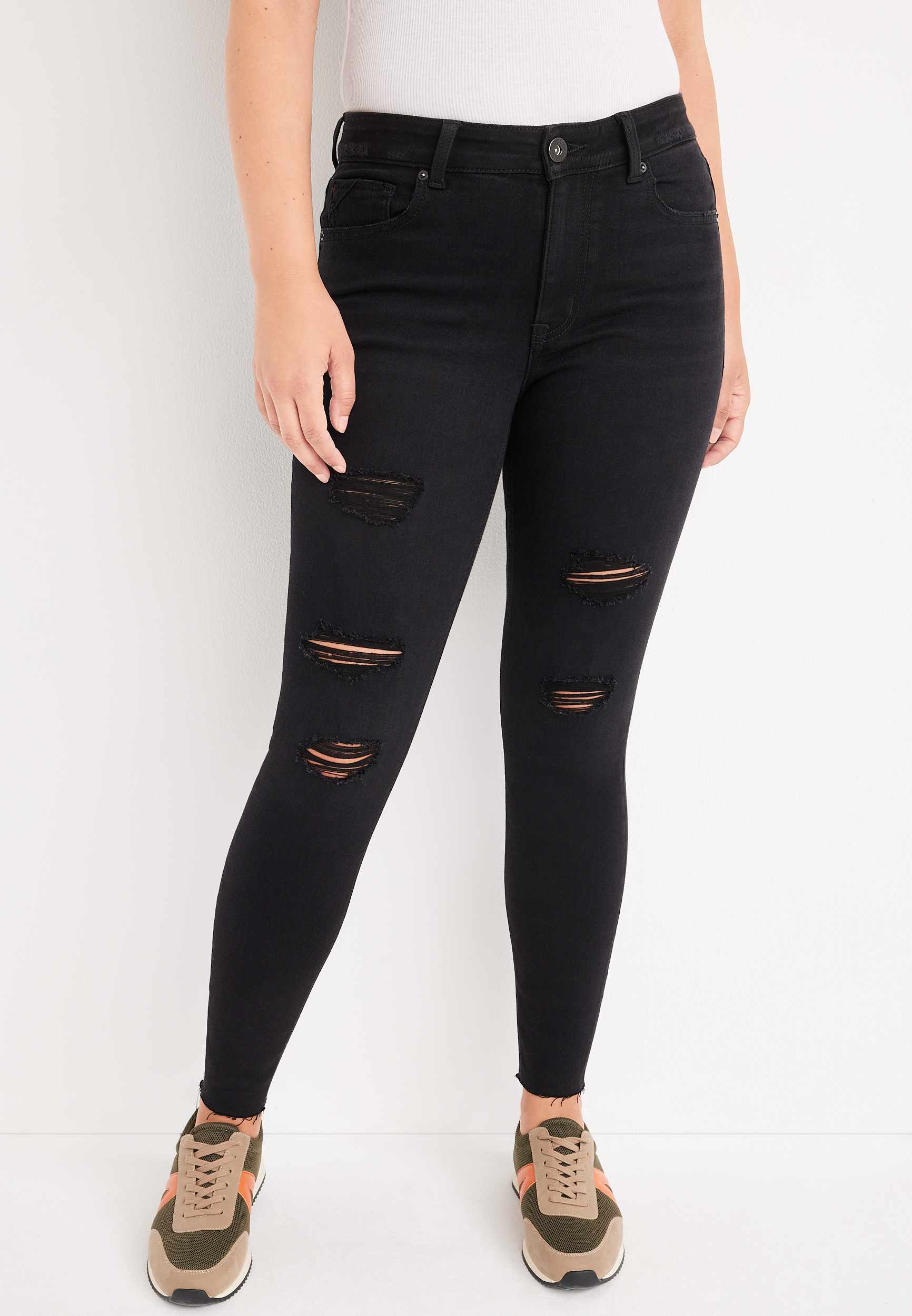 With Confidence Black Jeggings / Black Denim Jeans / Ripped Black Jeans / High  Waisted Denim Jeans / Women Jeans / Skinny Black Jeans 