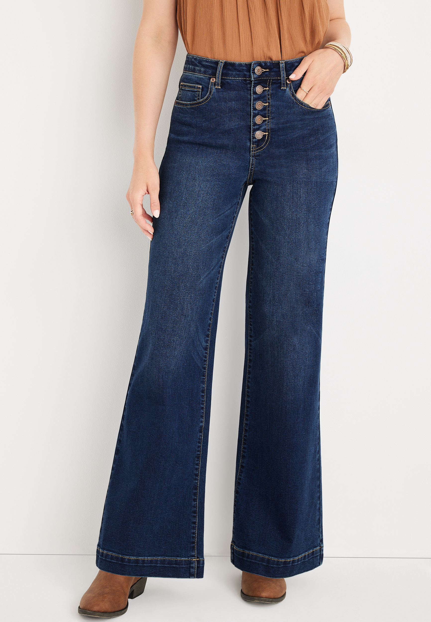 Wide leg clearance button fly jeans