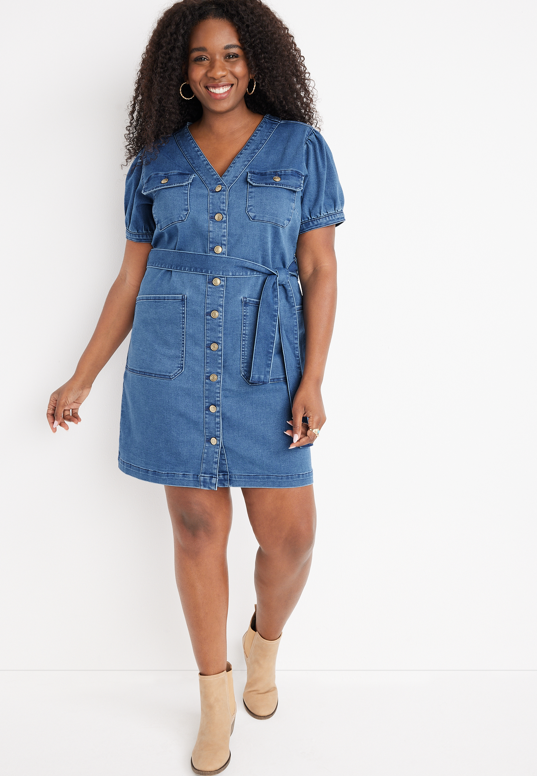 Plus size denim dress hotsell with pockets