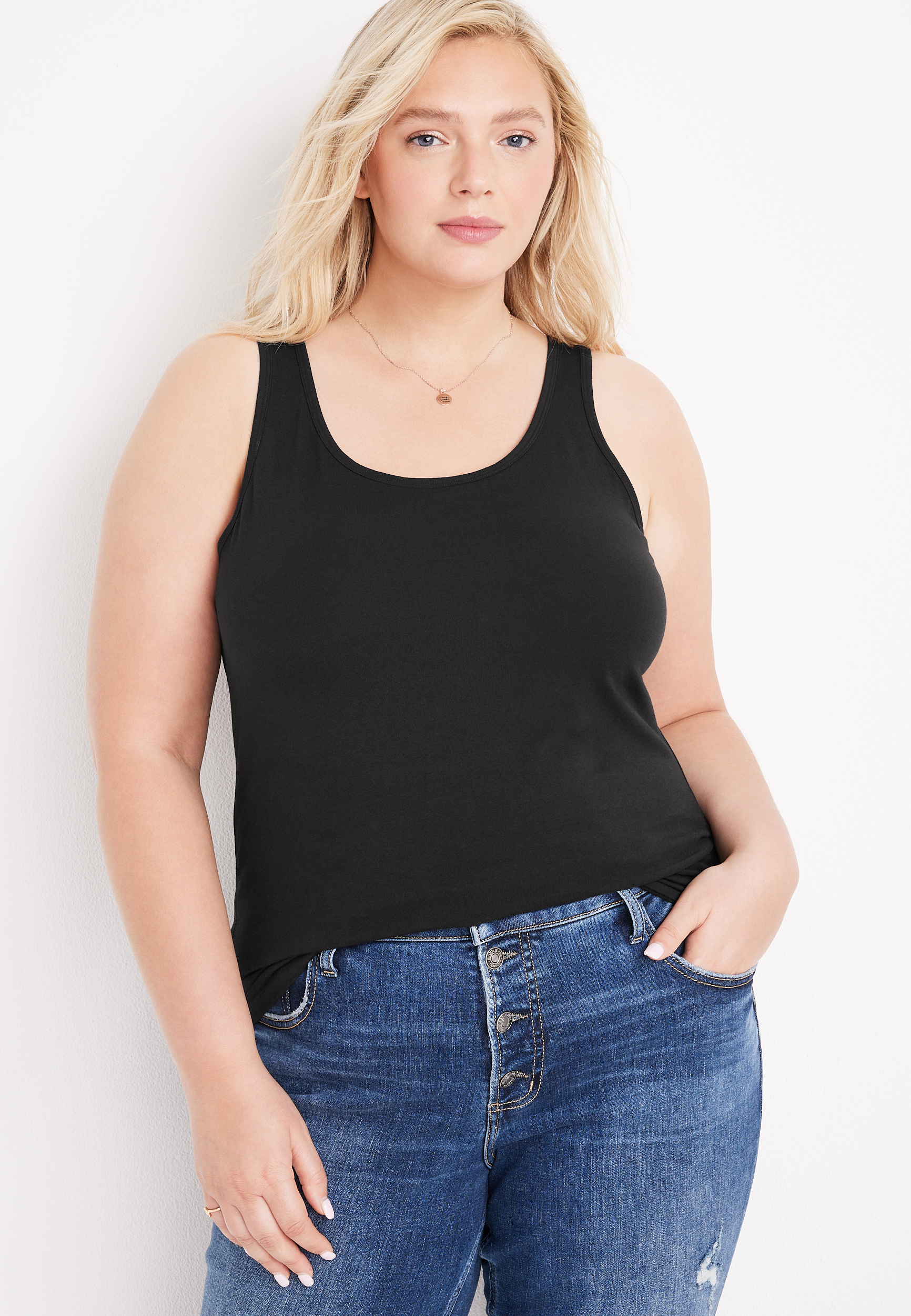 Plus Size Solid Scoop Neck Tunic Tank Top