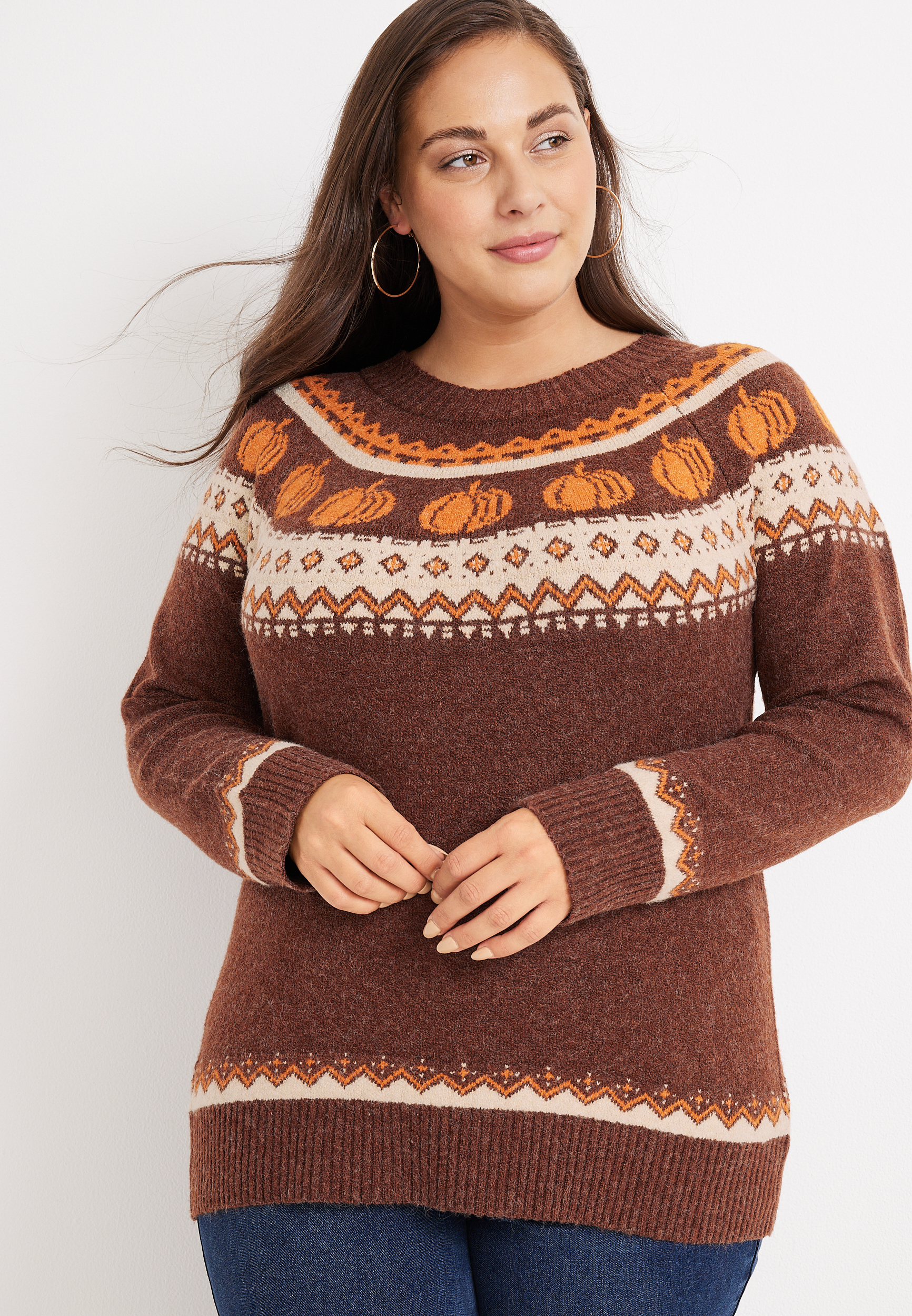 Plus size Textured Pumpkin Fair Isle Sweater