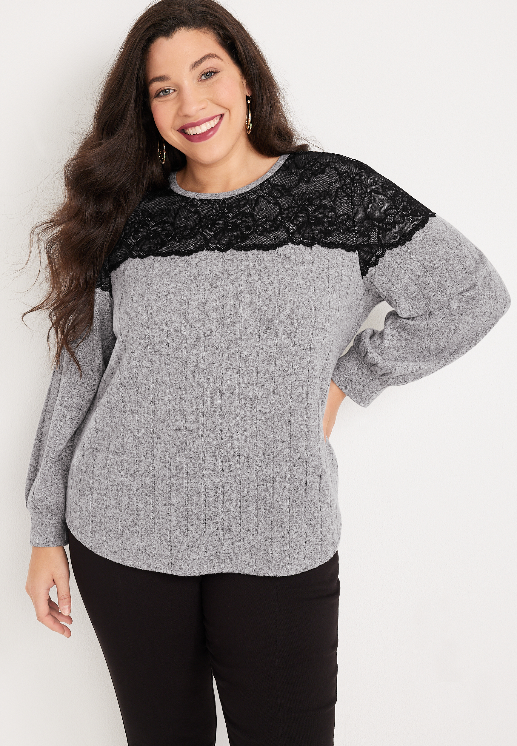 Lace-trimmed Ribbed Top