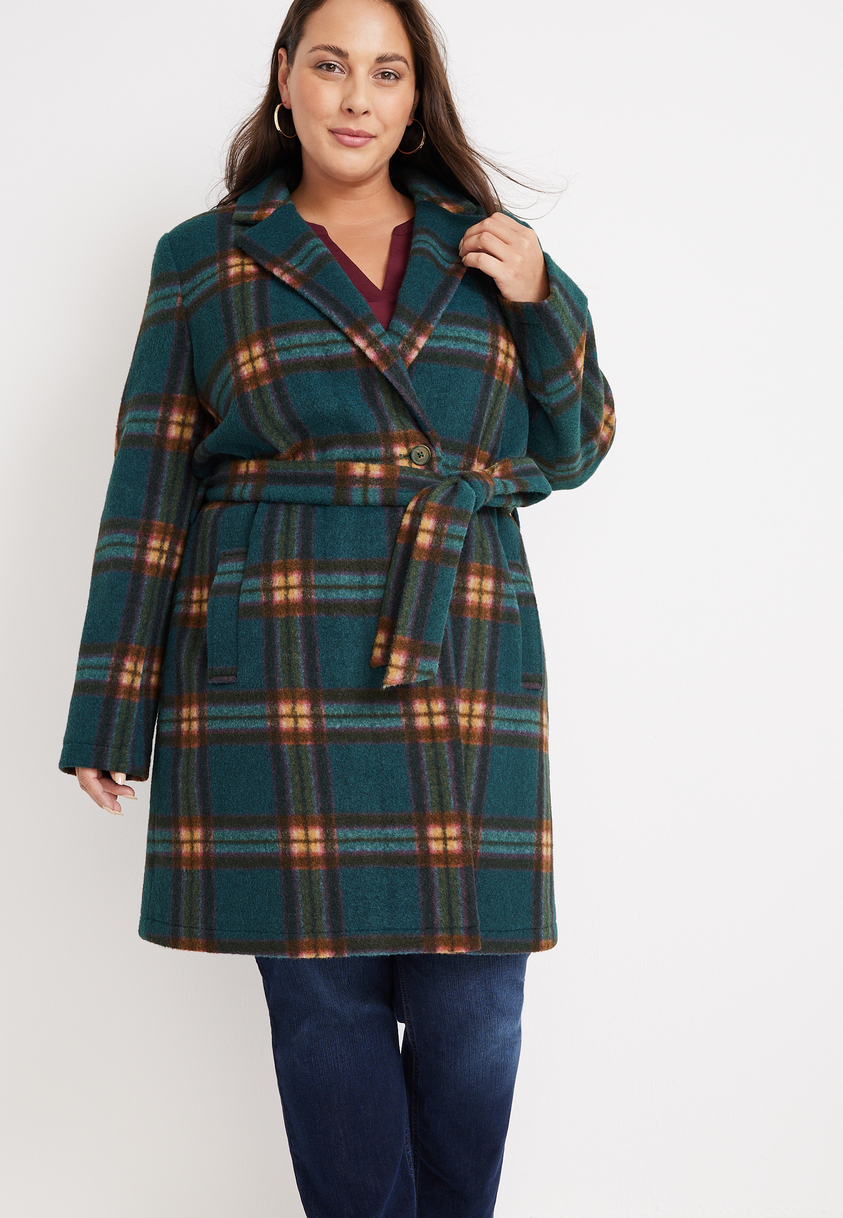 Plus size plaid winter 2024 coats