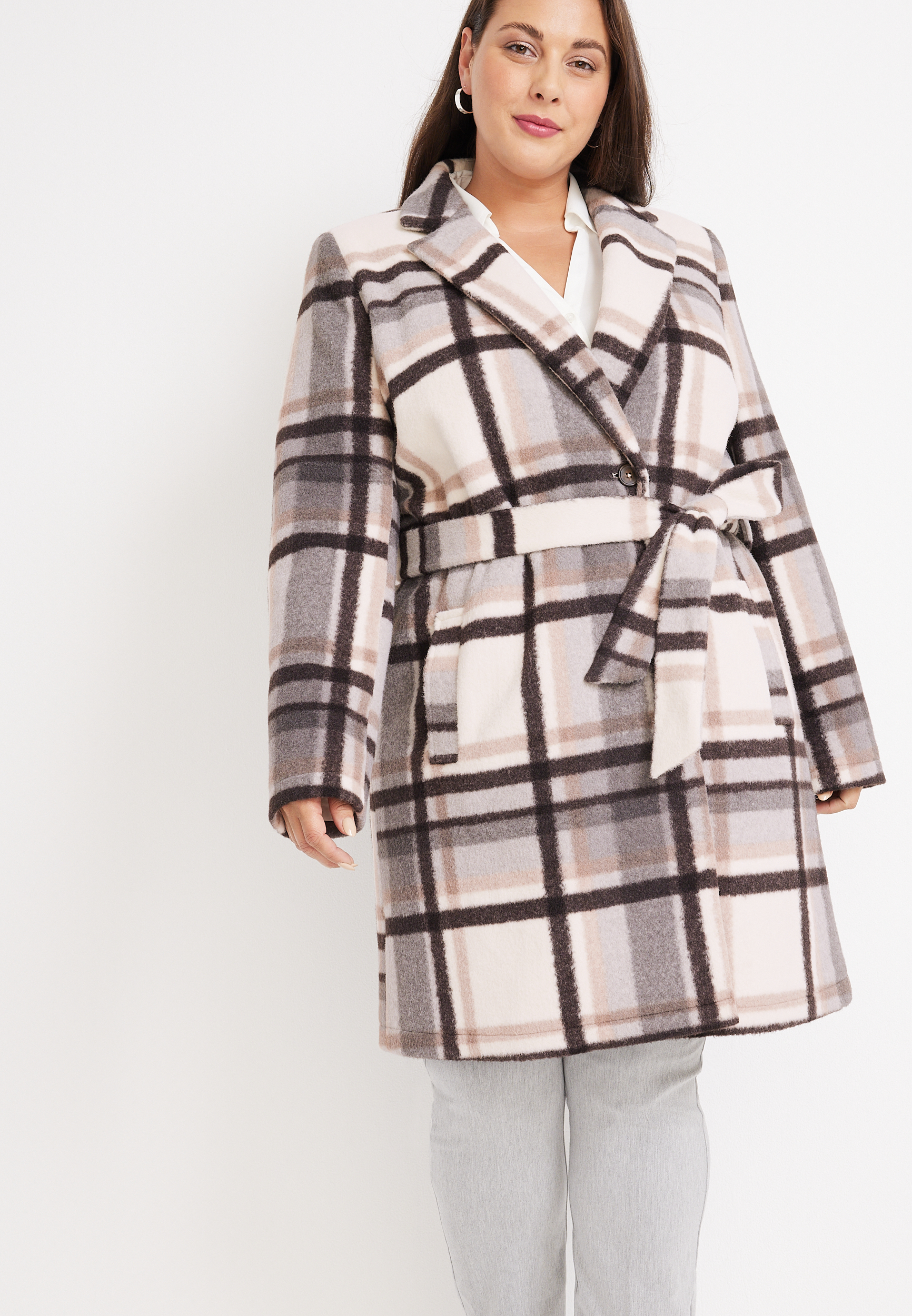 Plus size clearance belted wrap coat