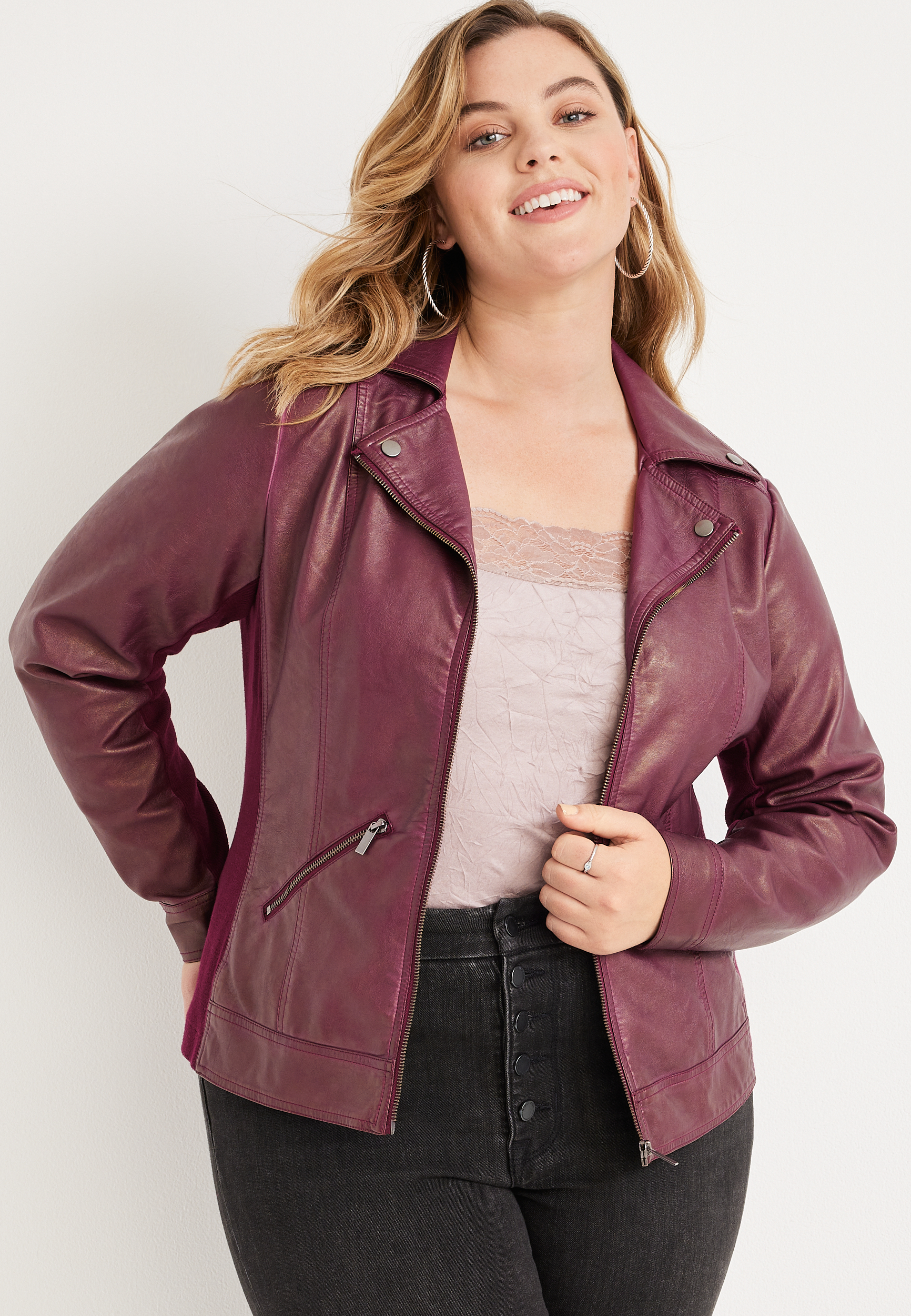 Berry faux leather outlet jacket