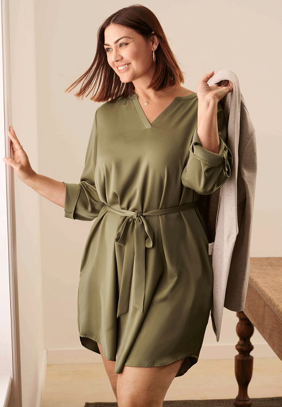 Plus Size Atwood Satin Waist Tie Dress | maurices