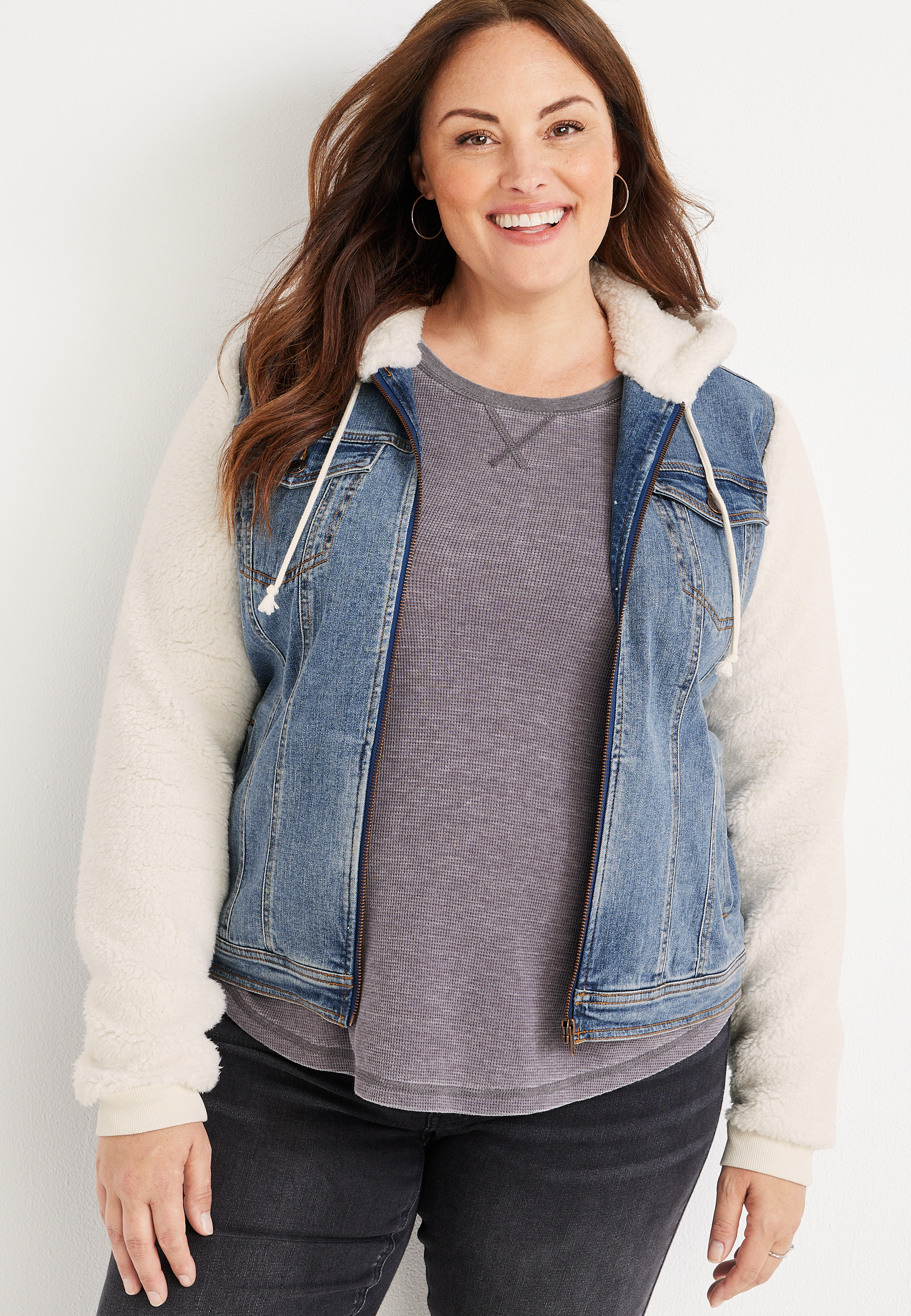 Sherpa denim 2024 jacket plus size