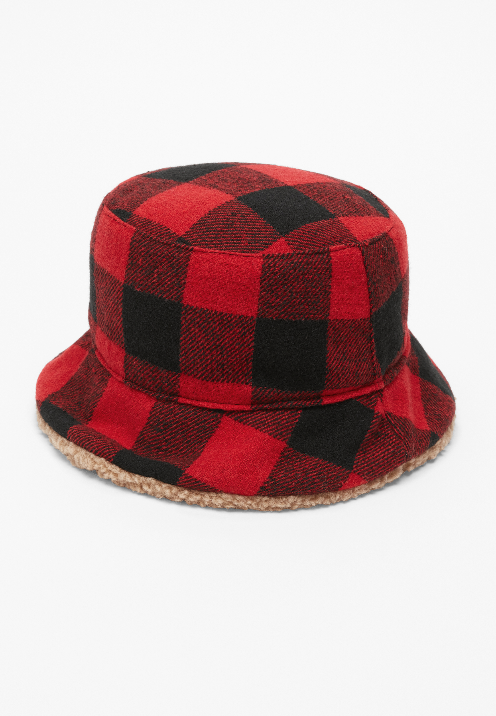 Plaid Sherpa Bucket Hat - Black - One Size