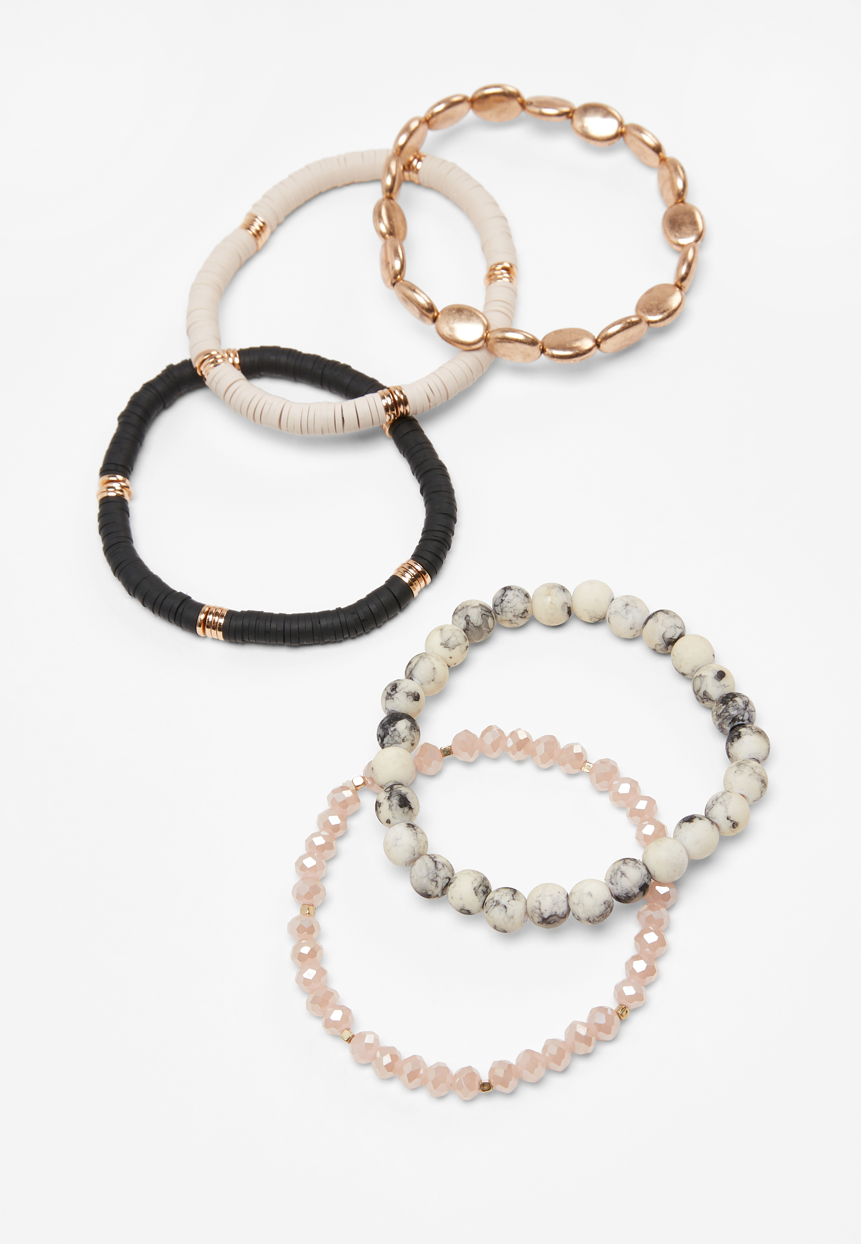 Harper Stretch Bracelet Set | Neutral Beaded Stretch Bangle Bracelet Set