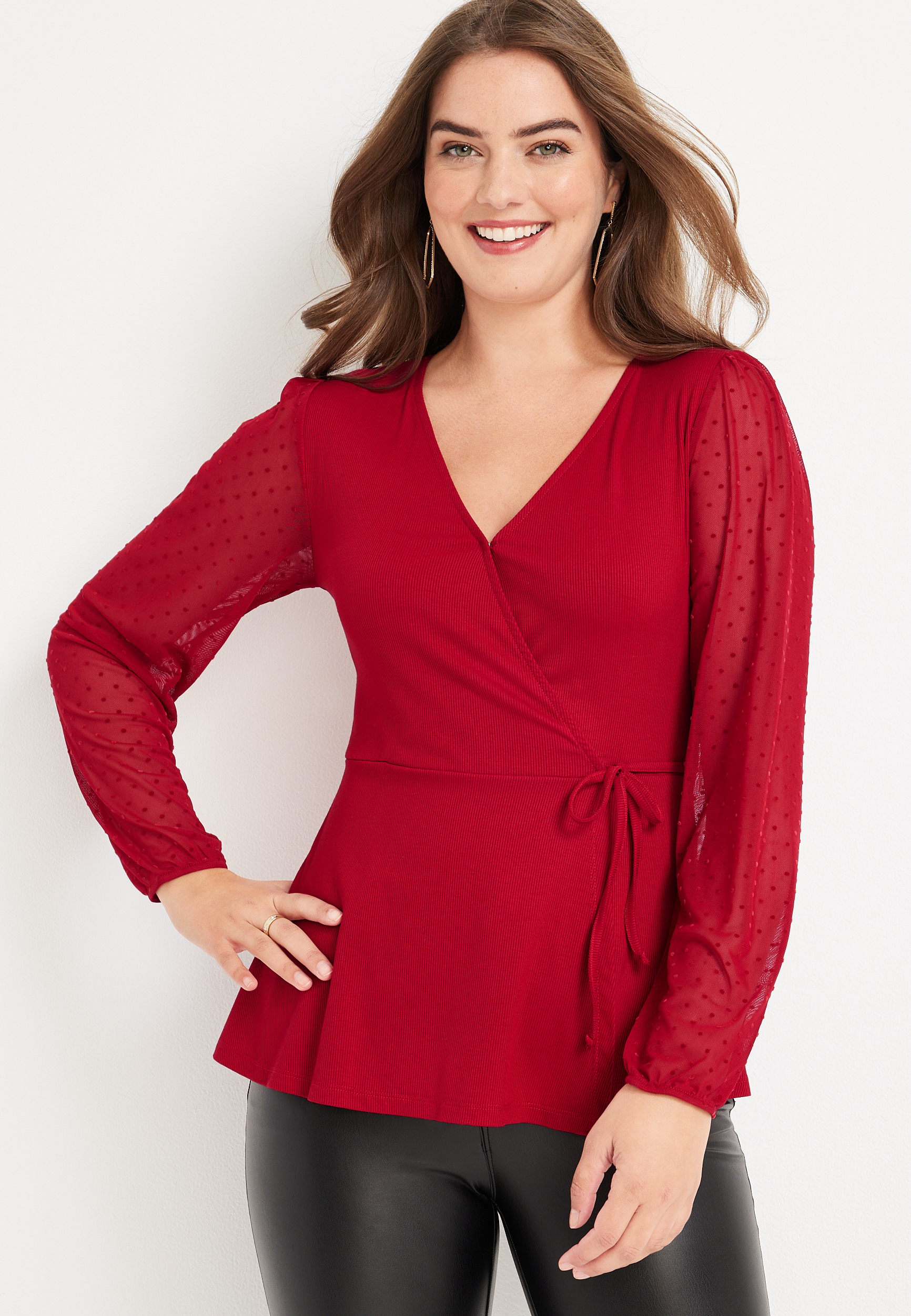 Blouse Mesh Dot Puff Sleeve