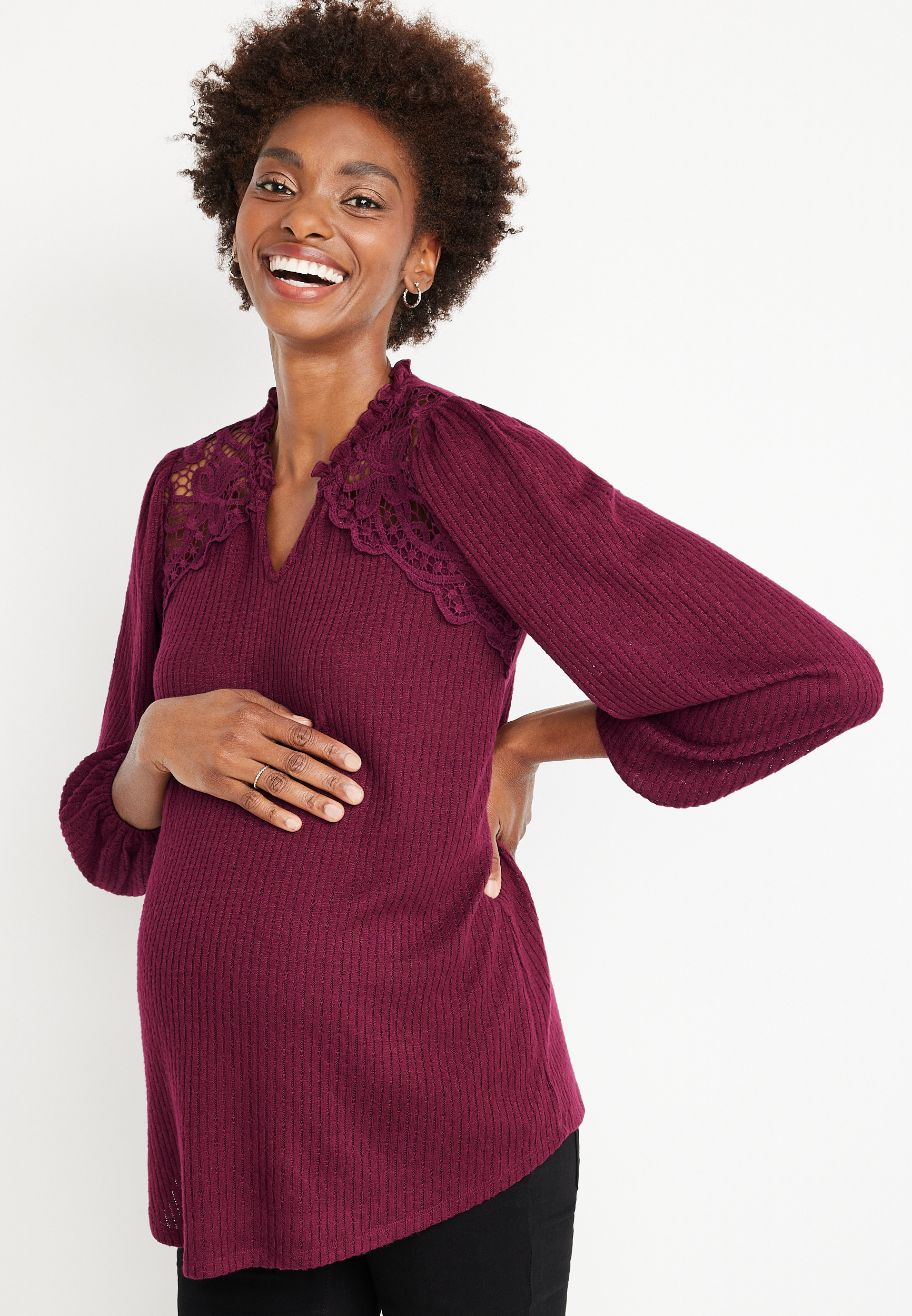 Scallop Lace V Neck Maternity Blouse maurices