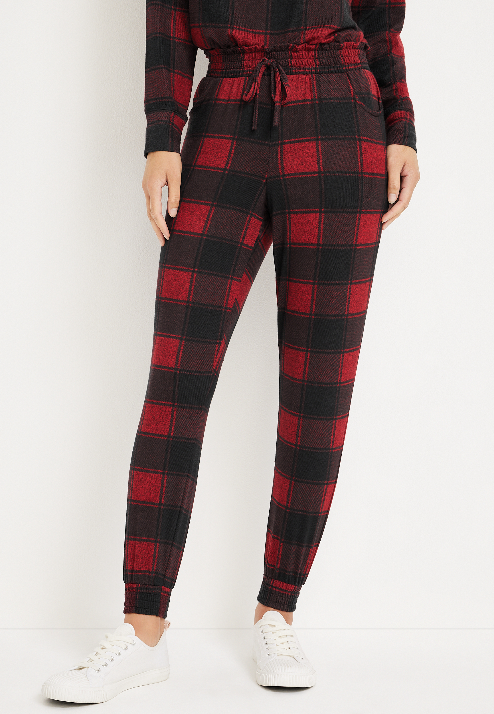 Black and red online plaid joggers