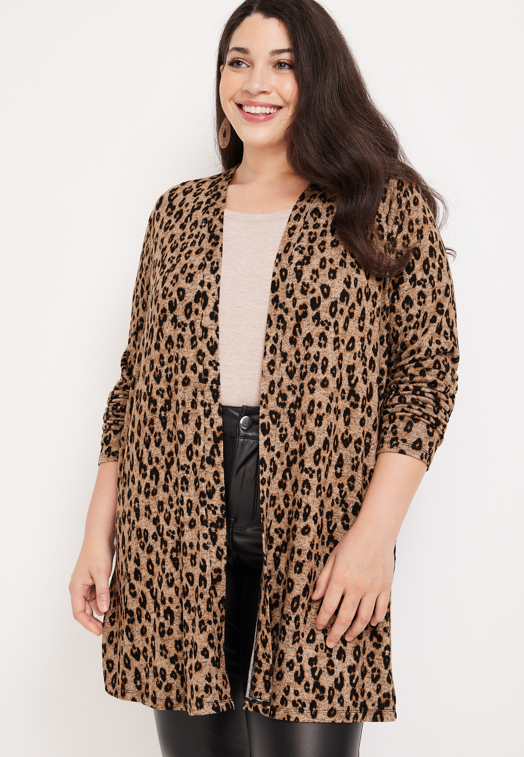 Plus size leopard print cardigan best sale