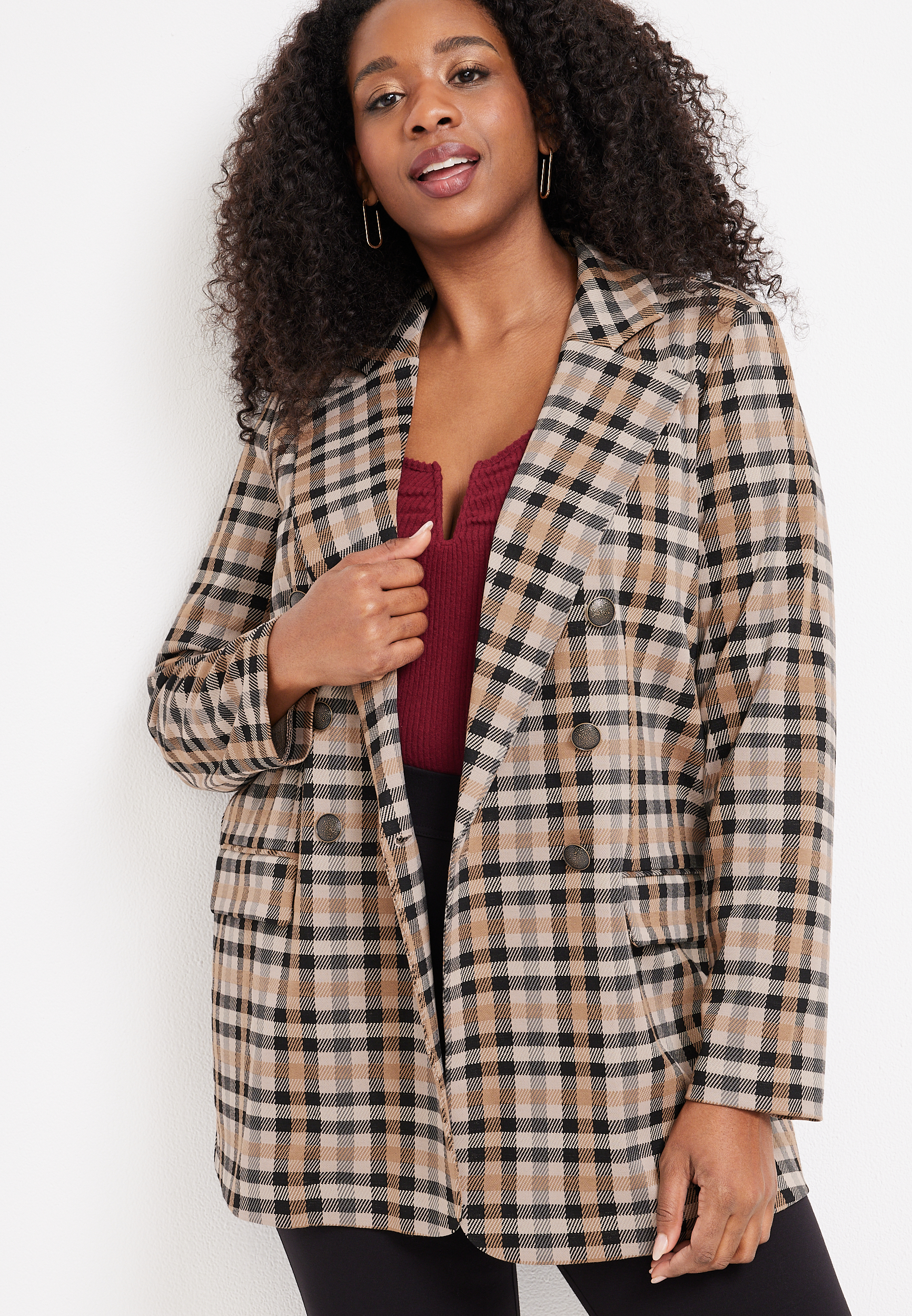 Plus Size Plaid Blazer