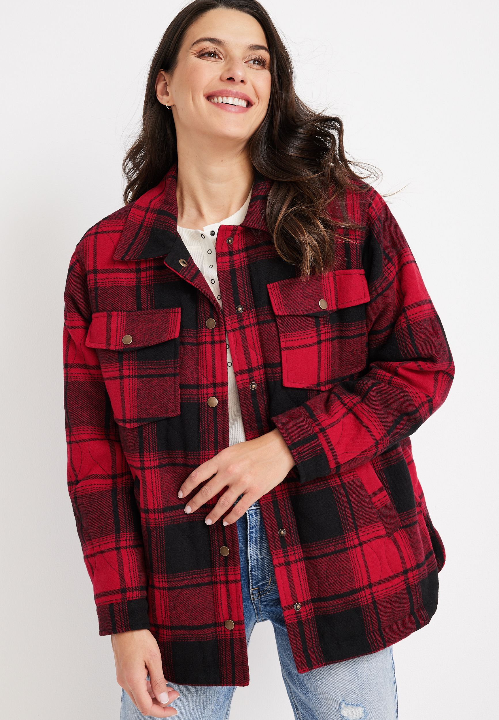 Buffalo Plaid Quilted Snap Button Puffer Coat | maurices