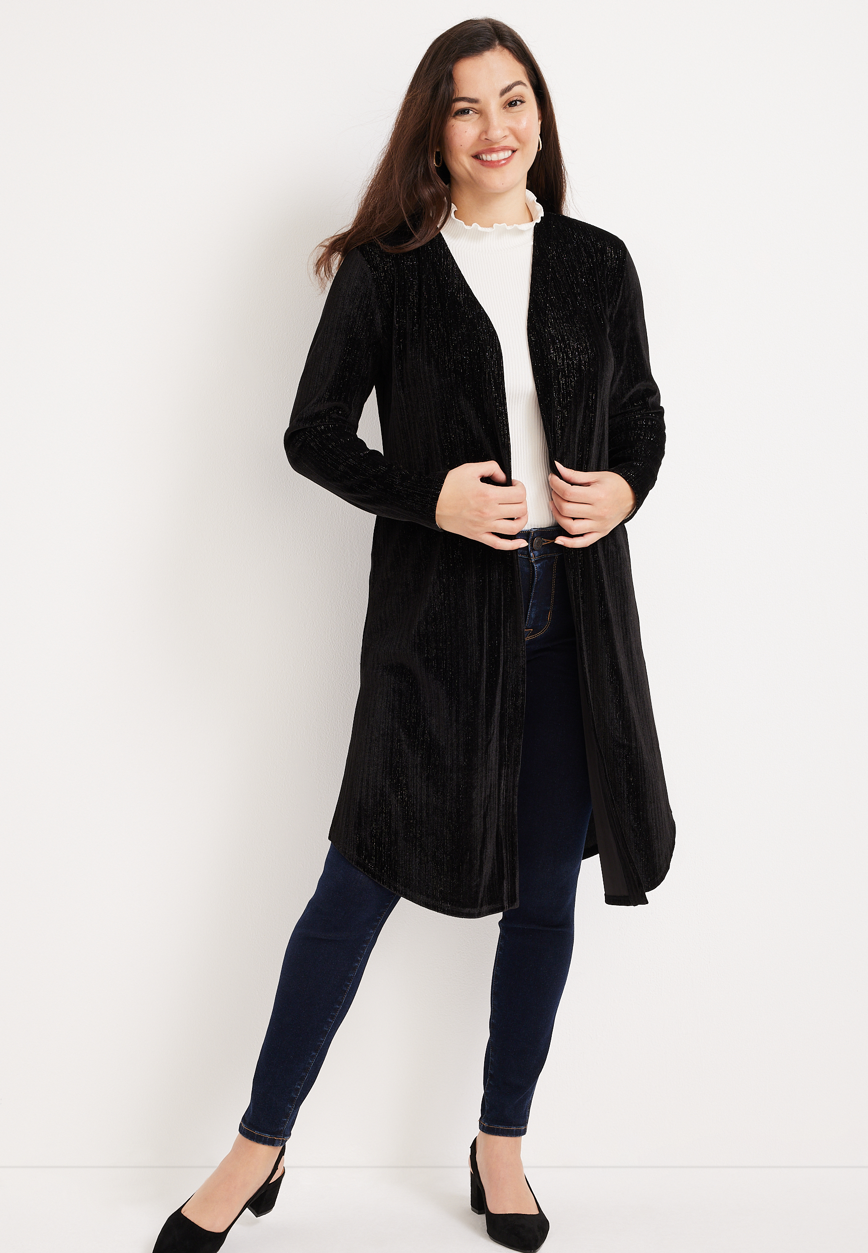 Black Metallic Velvet Duster Cardigan