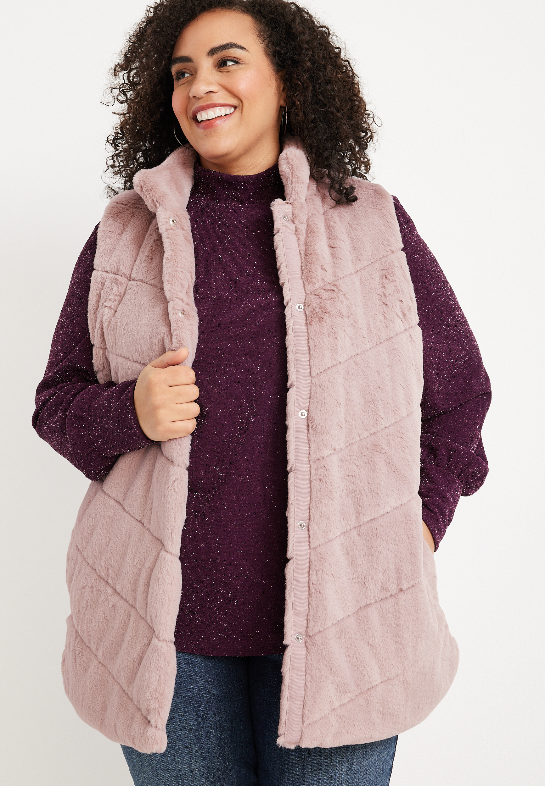 Plus size faux shop fur vest