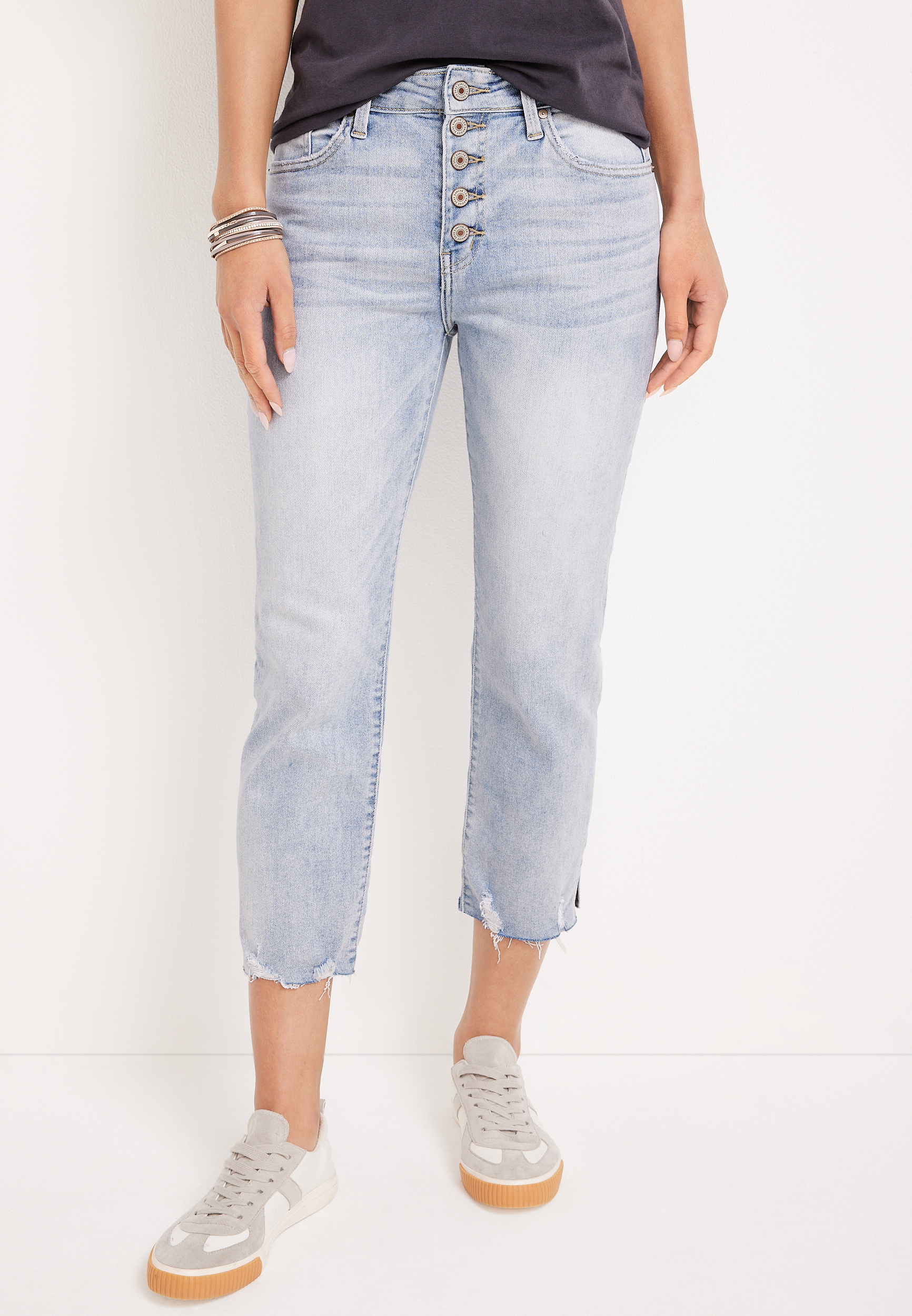 Button fly hot sale cropped jeans