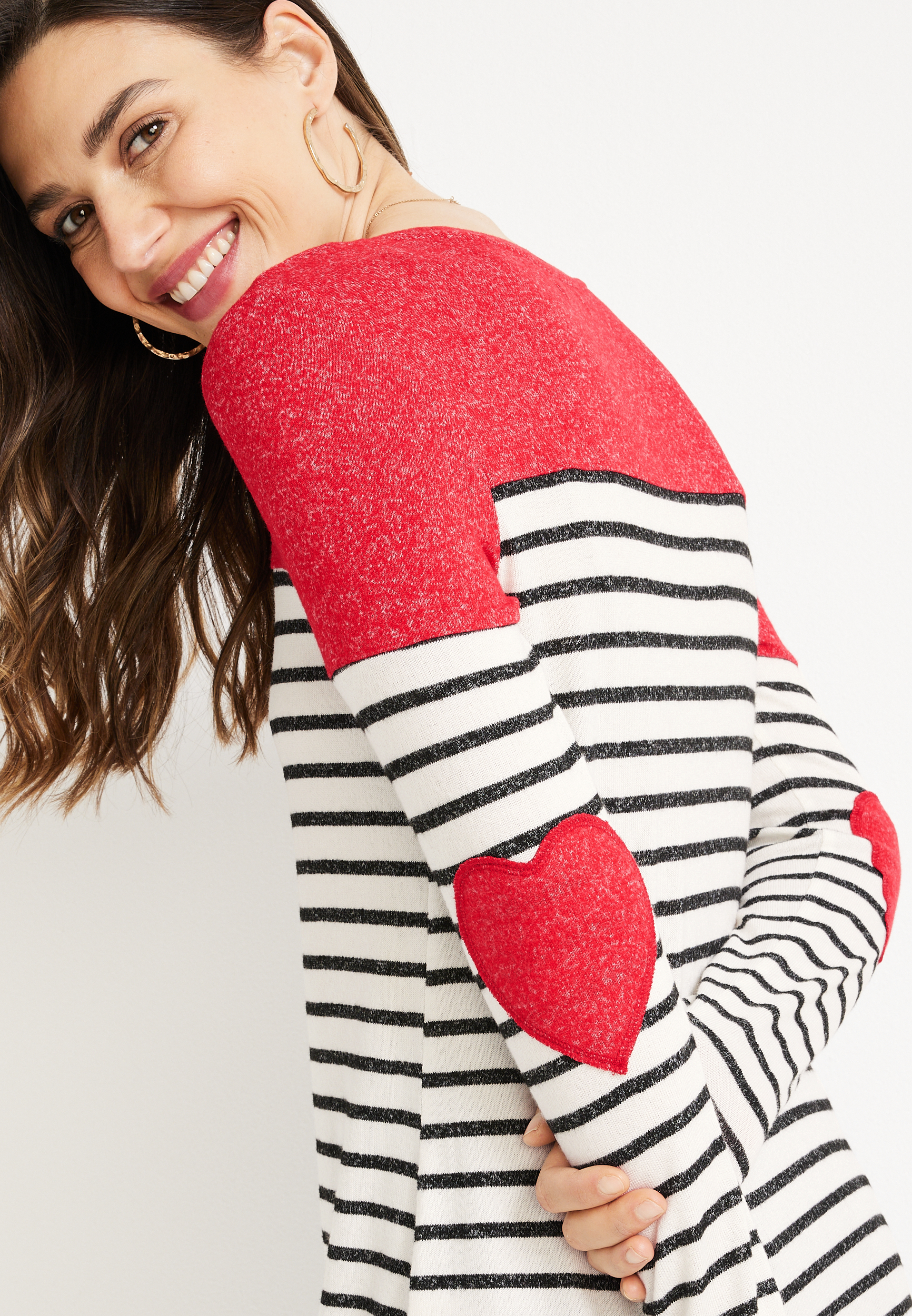 Heart Elbow Patch Knit Sweater White / M