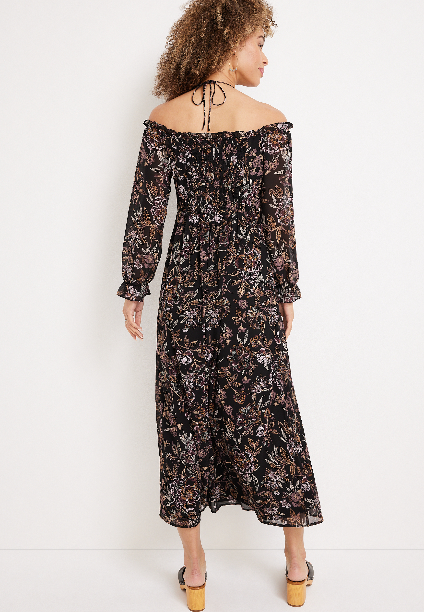 Floral Off The Shoulder Halter Maxi Dress | maurices