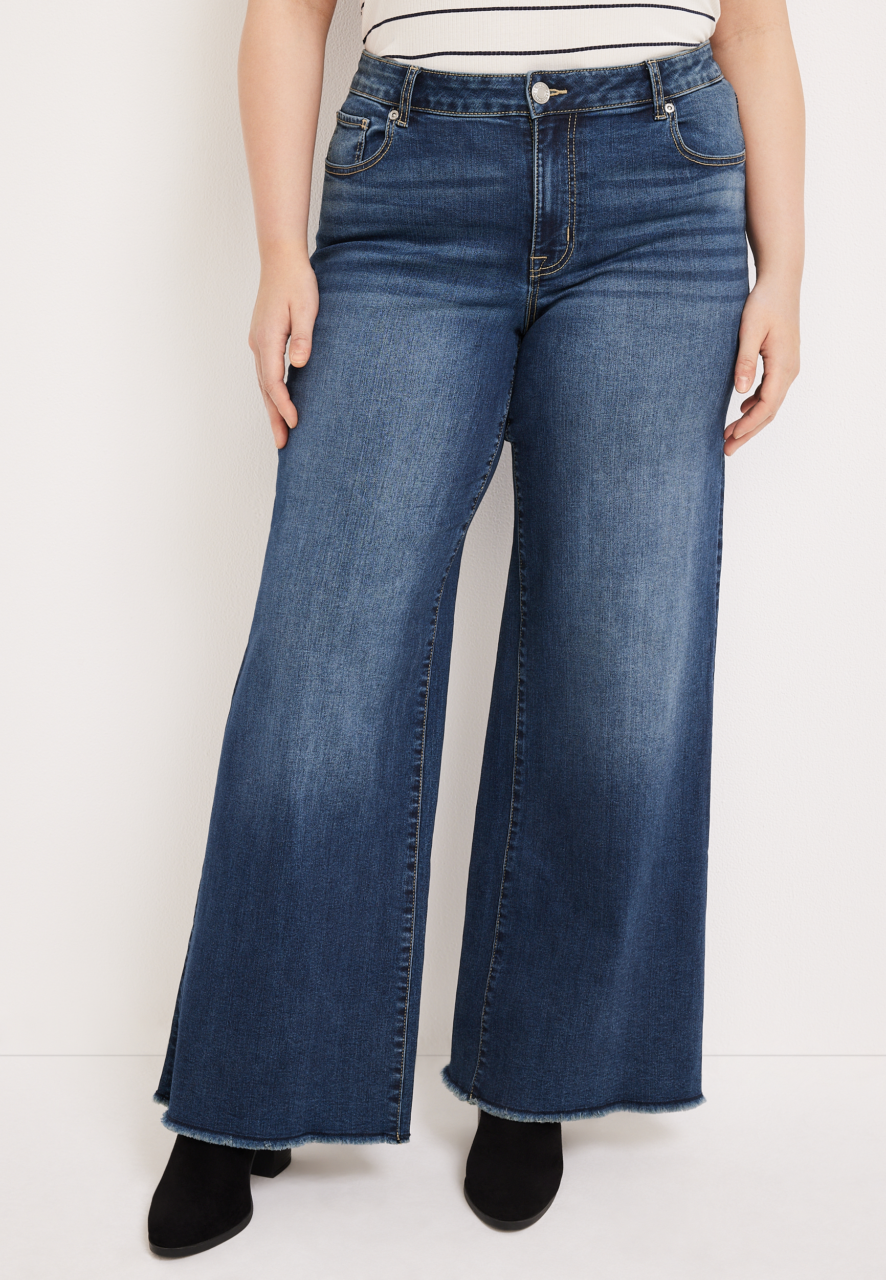 Plus Size jeans by Wide Leg High Rise Frayed Hem Jean maurices