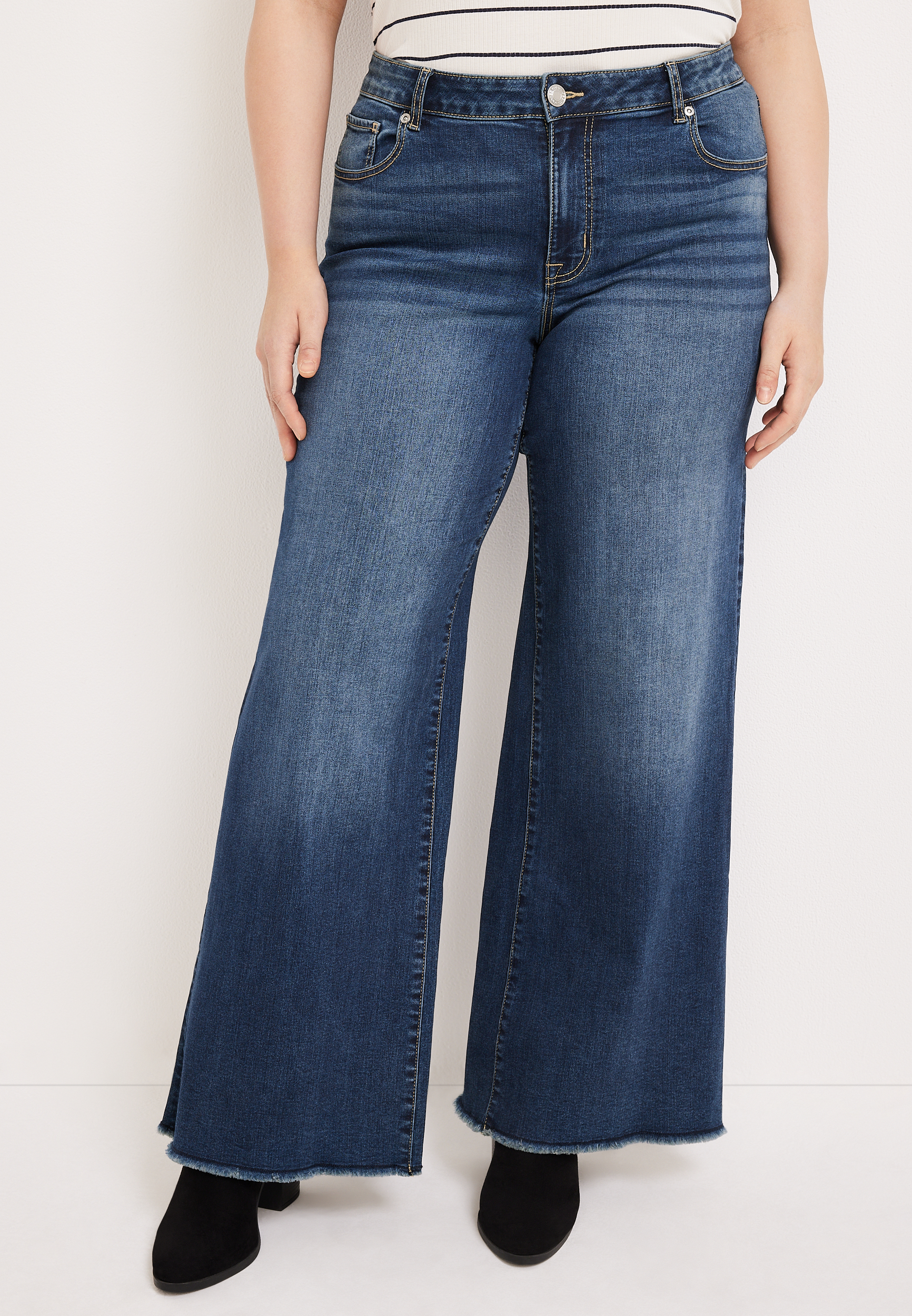 Frayed hem stretch wide-leg jean, Icône, High Rise