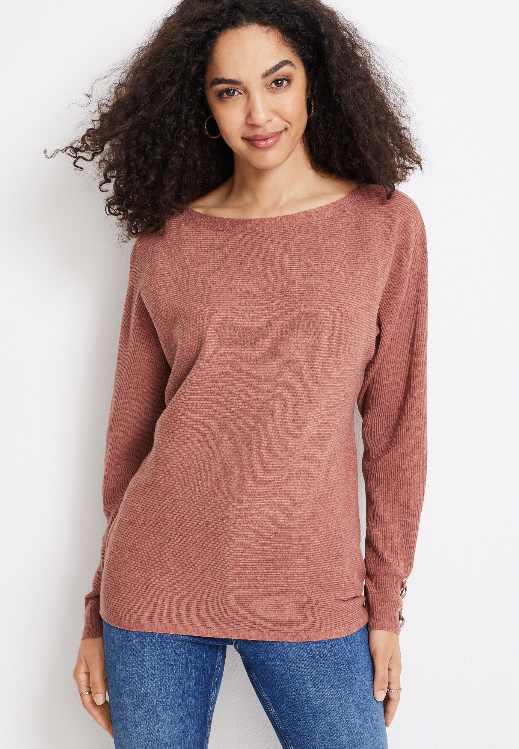 Ribbed Knit Boat Neck Sweater Ribbed Knit Boat Neck Sweater