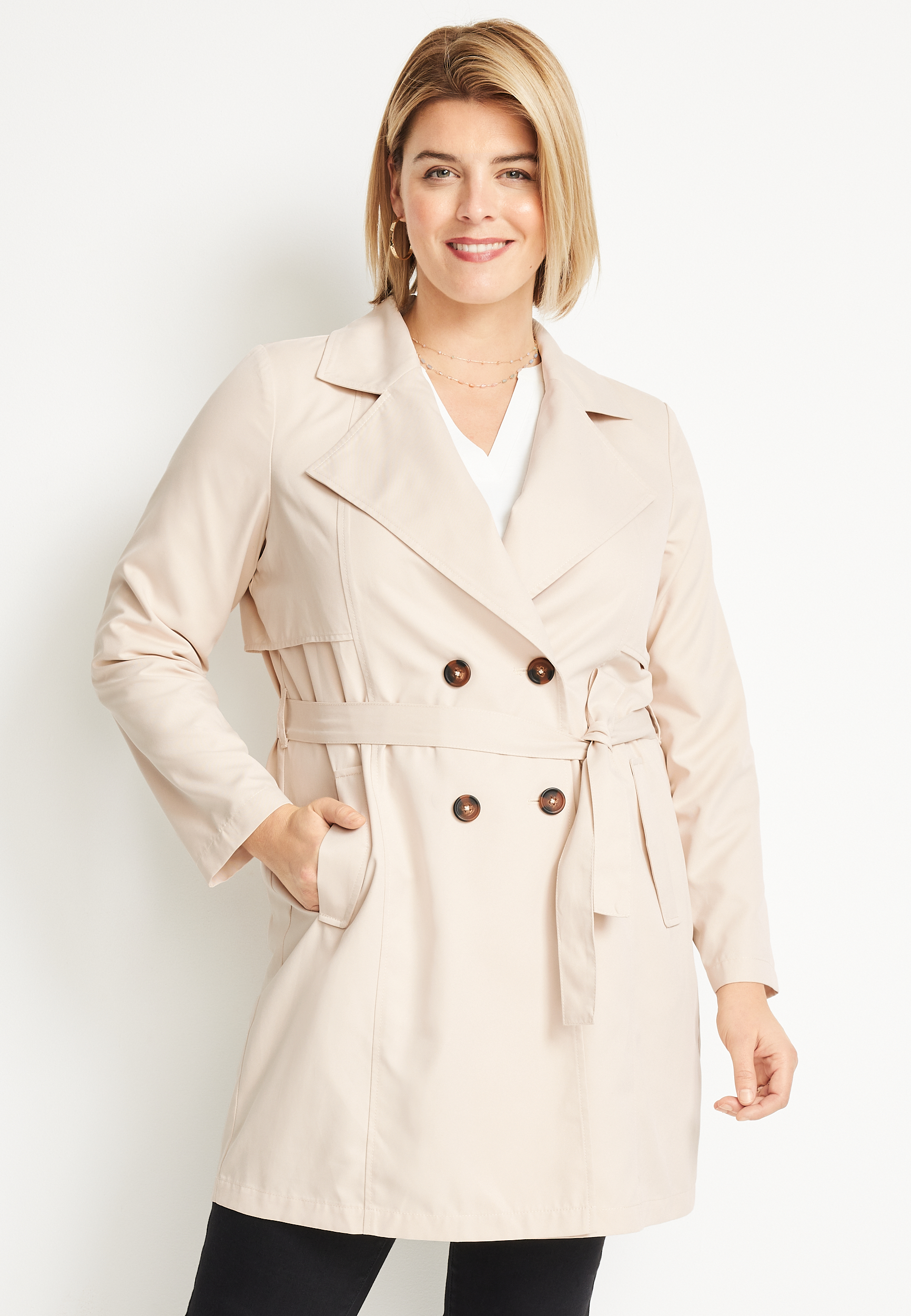 Hanna Nikole Women's Plus Size Wool Dress Coat with Belt Double Breasted  Pea Coats Mid-Long Trench Coat