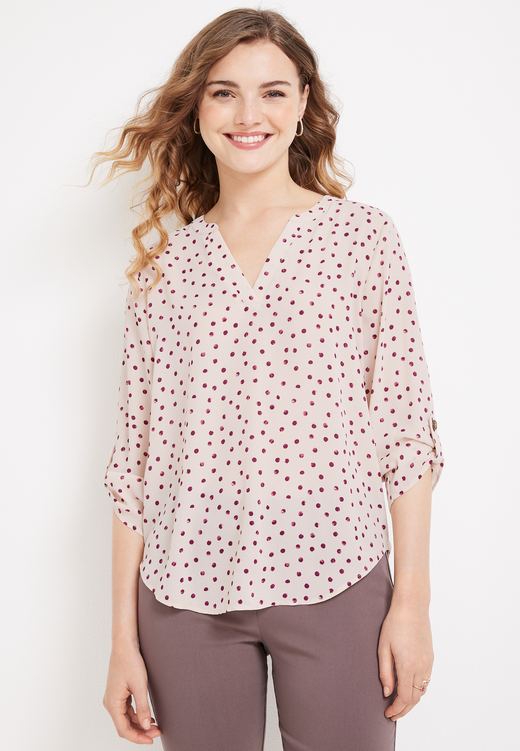 Maurices Women's Atwood Pleated Polka Dot Blouse