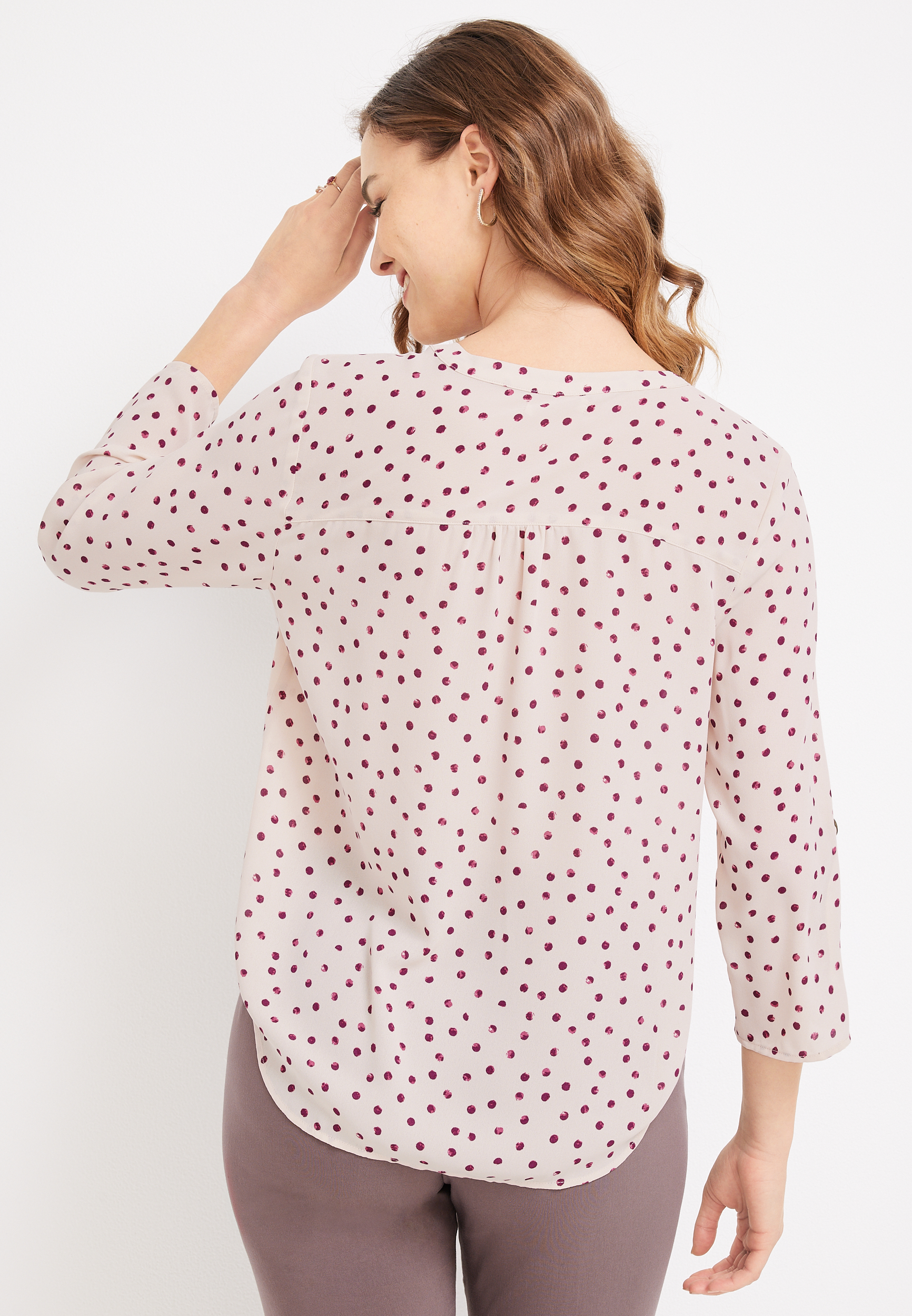 Maurices Women's Atwood Pleated Polka Dot Blouse