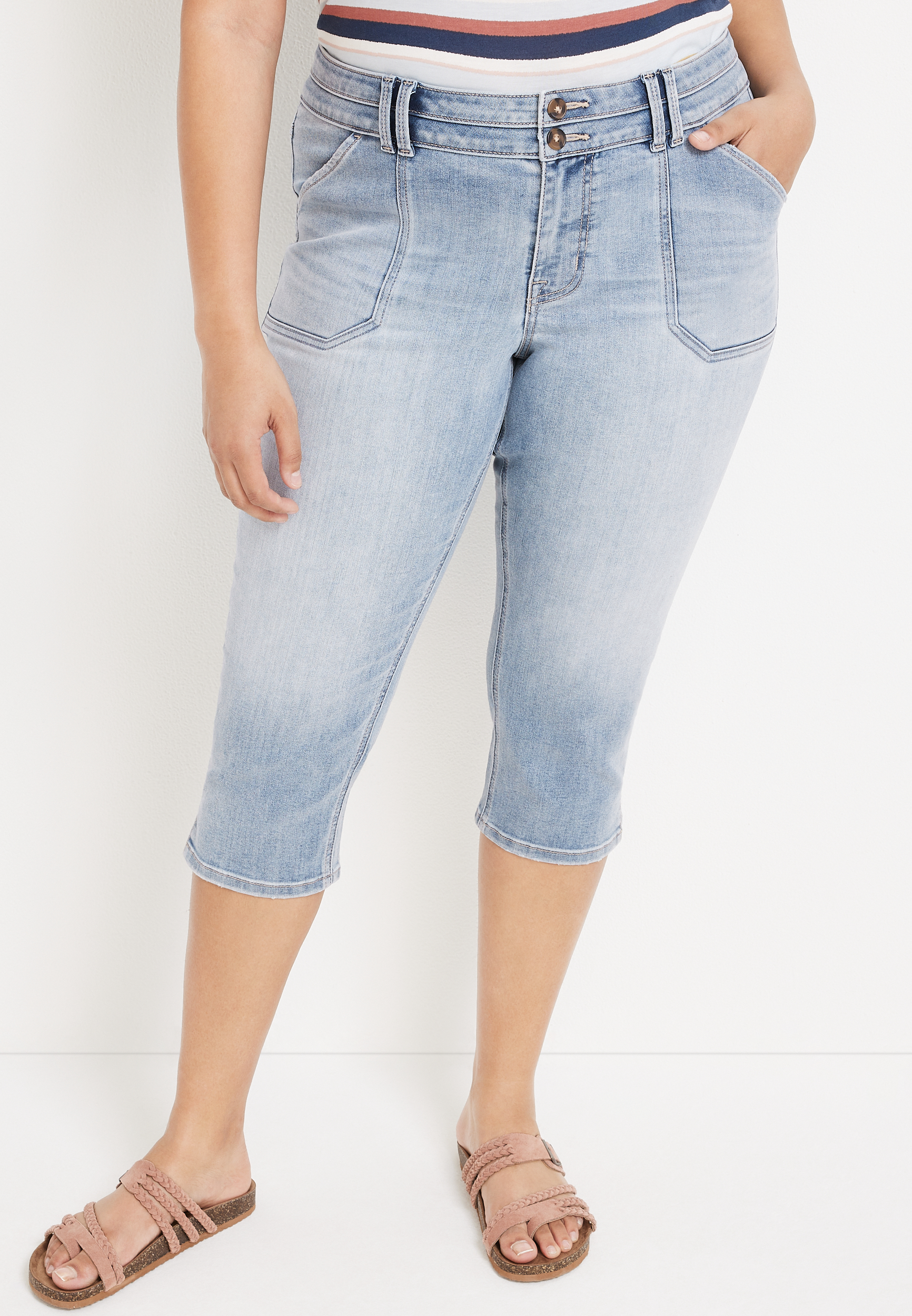 High Waist Plus Size Skinny Capris: Stretchy Knee Length Mom Jeans Short  Length For Women, Perfect For Summer 210428 From Bai06, $20.35