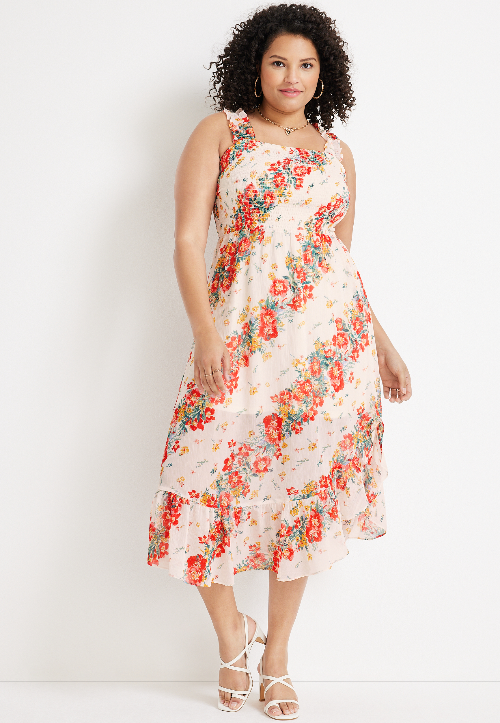Plus Size Aster Floral Off The Shoulder Midi Dress | maurices