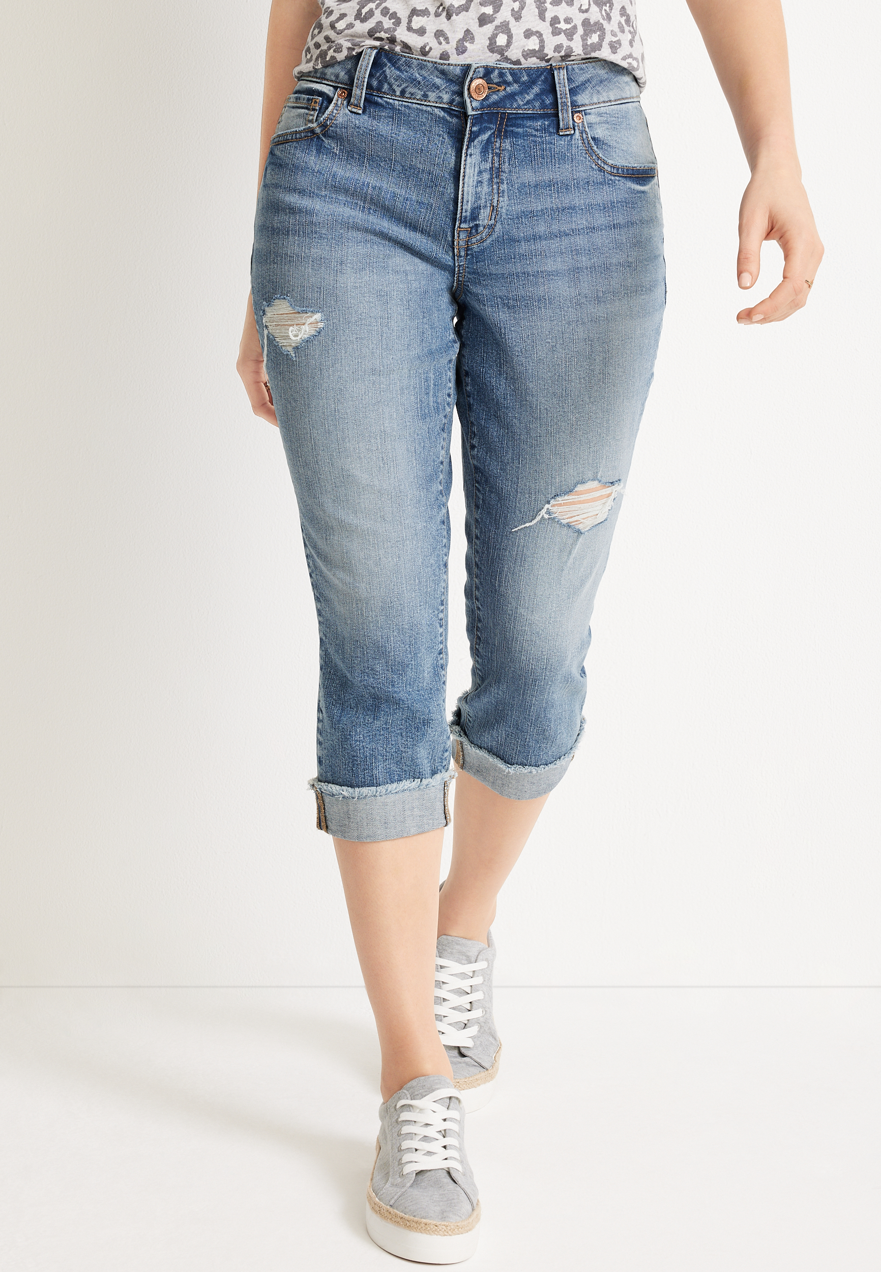 m jeans by maurices™ Curvy High Rise Ripped Capri