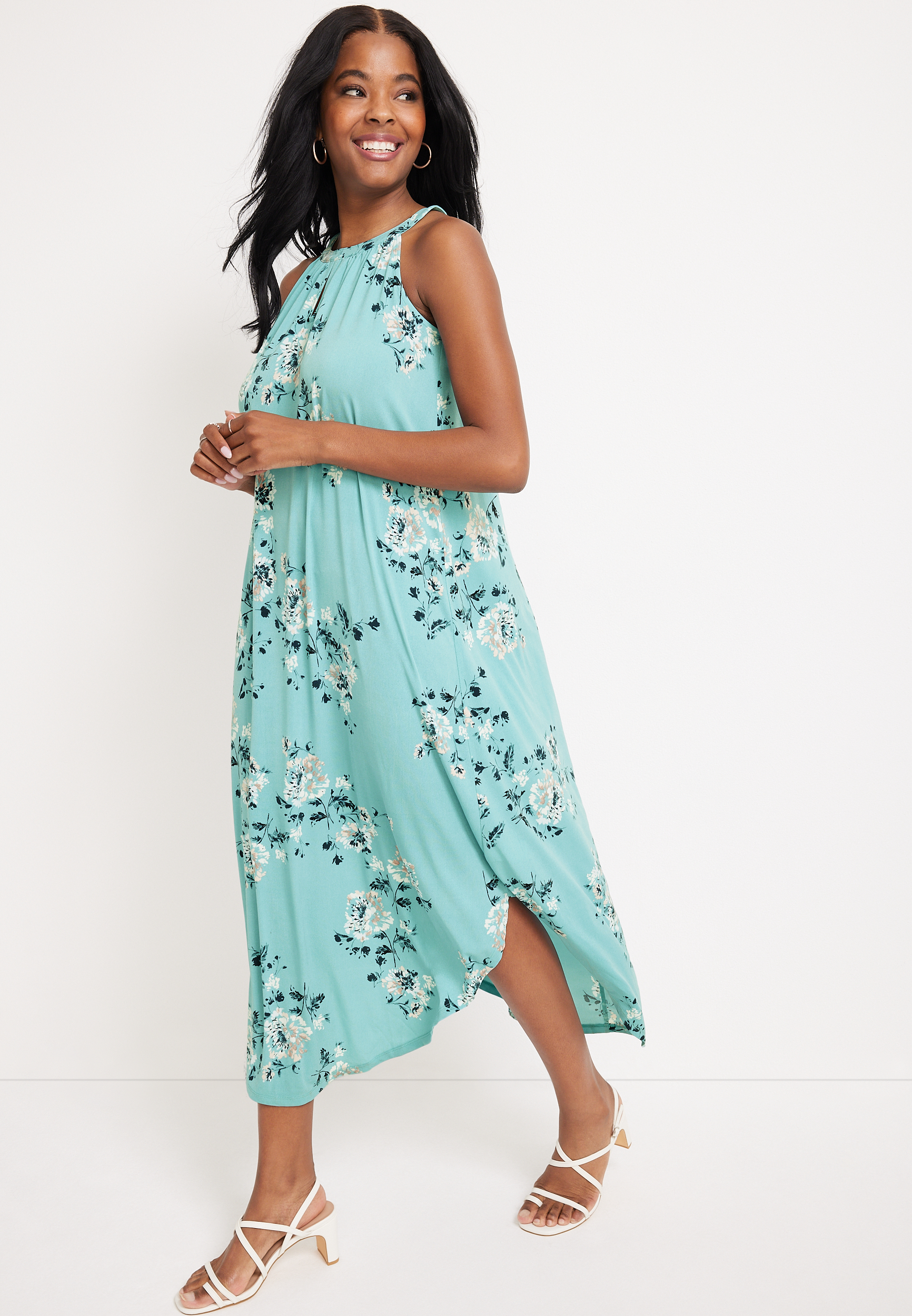 Teal floral hot sale maxi dress