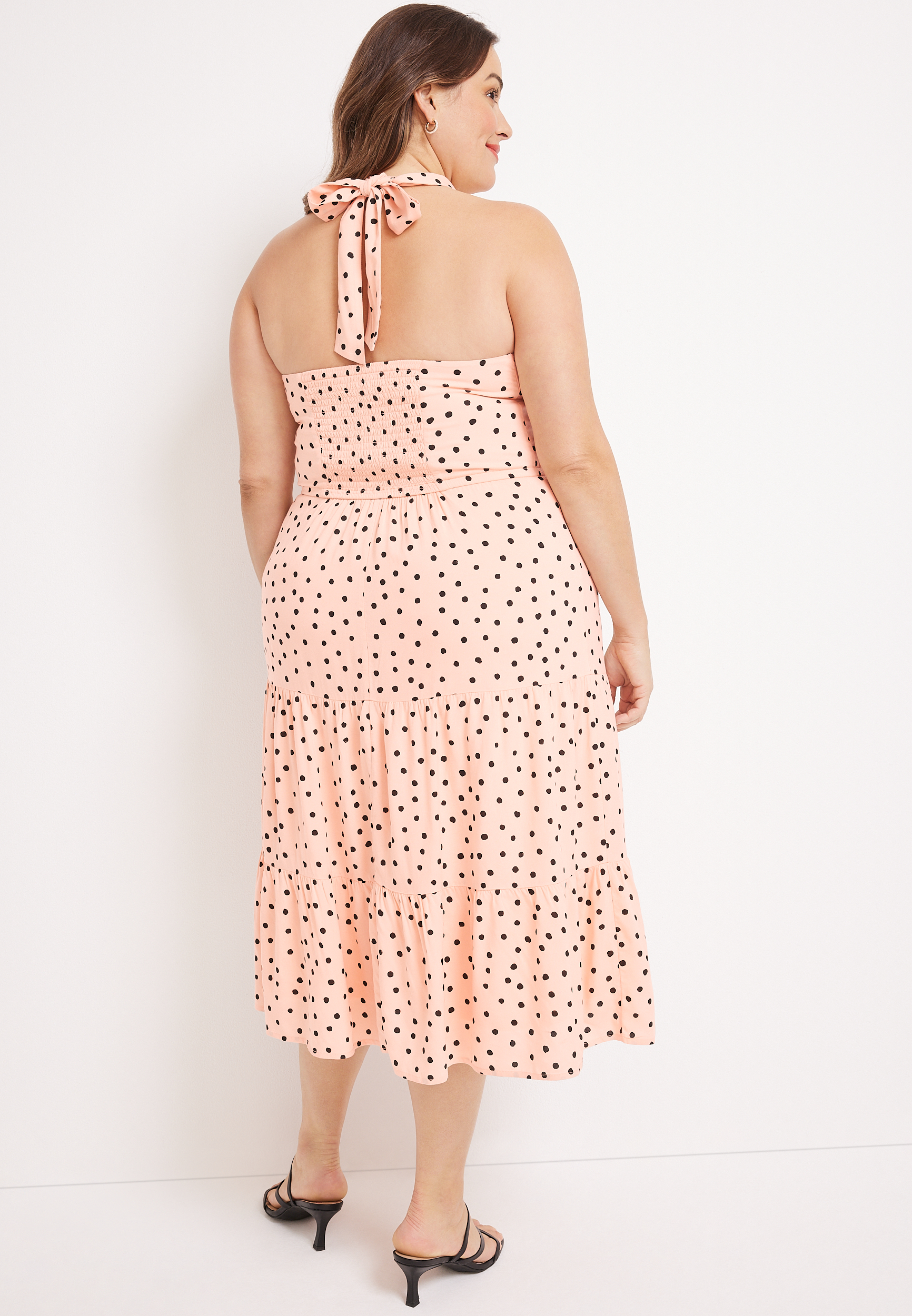 Plus Size Polka Dot Halter Neck Midi Dress | maurices