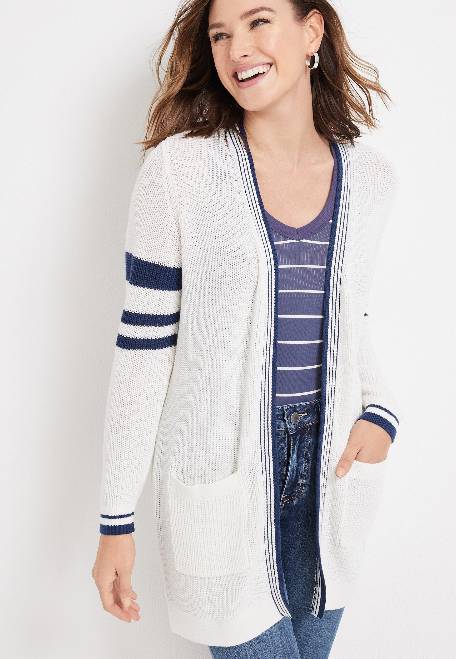 Piper Varsity Striped Cardigan in Ivory